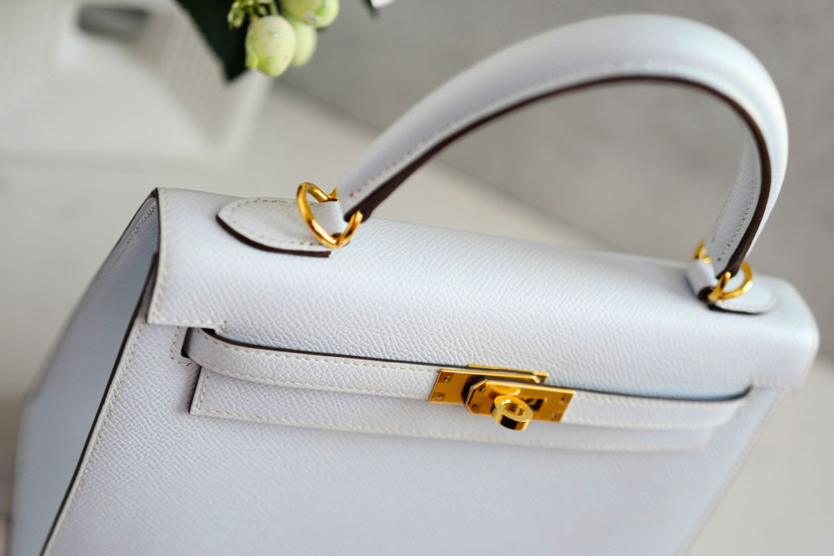 Hermes Kelly 25 Bleu Brume Epsom Sellier Gold Hardware
