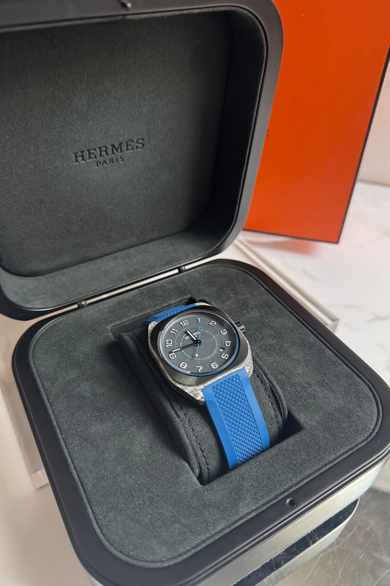 Hermès H08 Titanium Blue Edition Blue Rubber Strap 42 mm