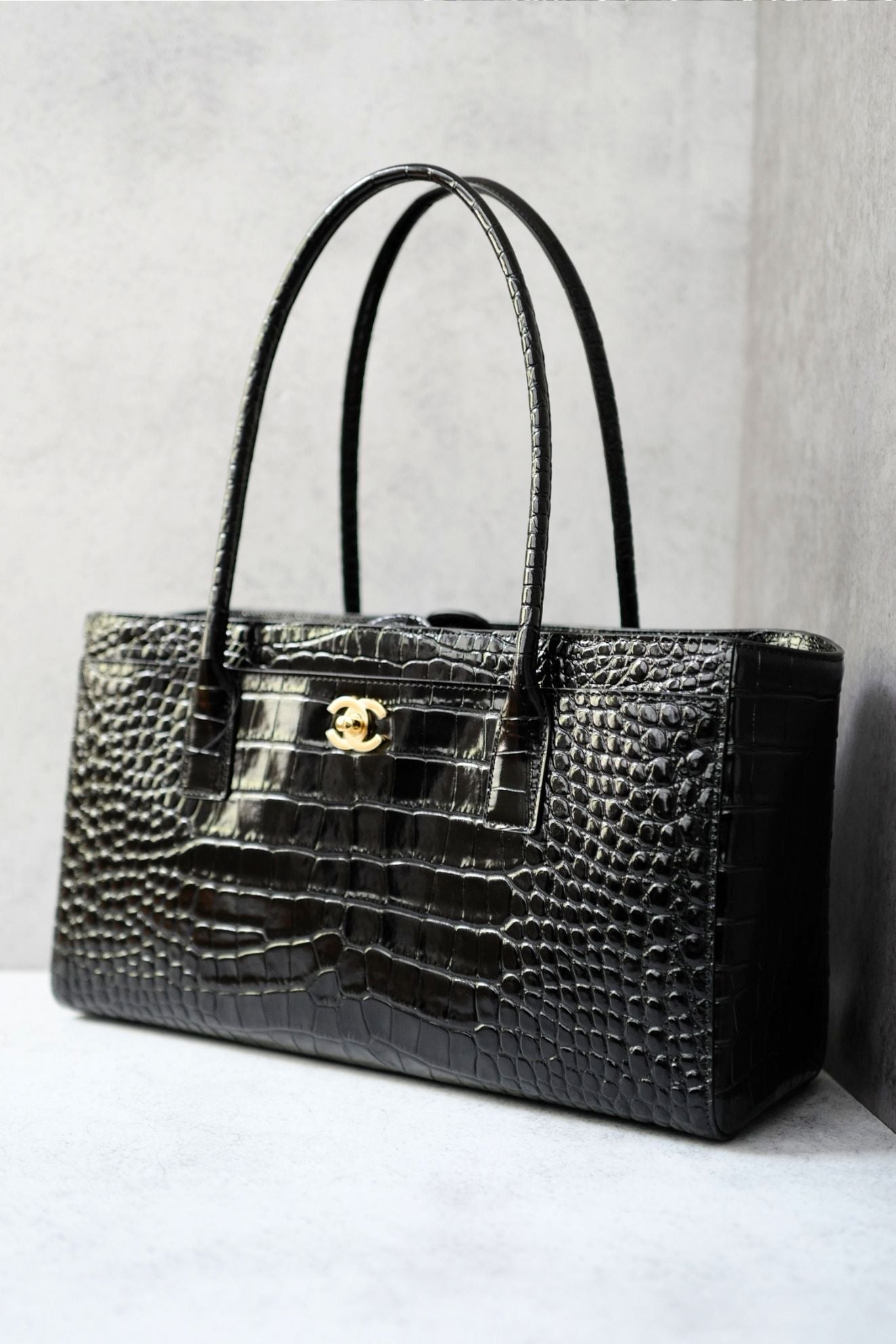 Chanel 26s Matthieu Blazy Small Shopping Bag Black Crocodile Embossed Calfskin Gold Hardware