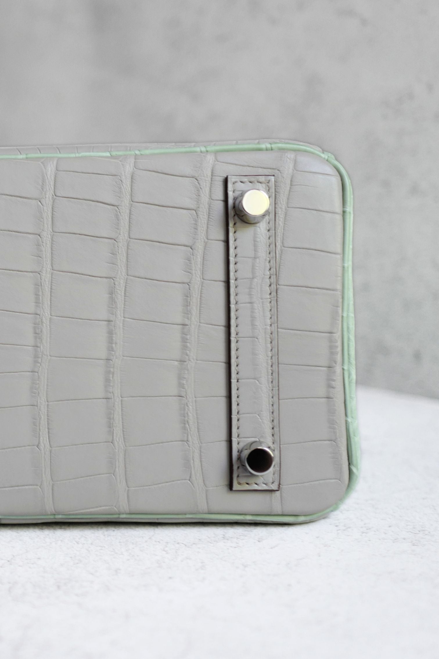 Hermès Birkin 25 HSS Gris Perle Vert D'eau Matte Crocodile Brushed PHW