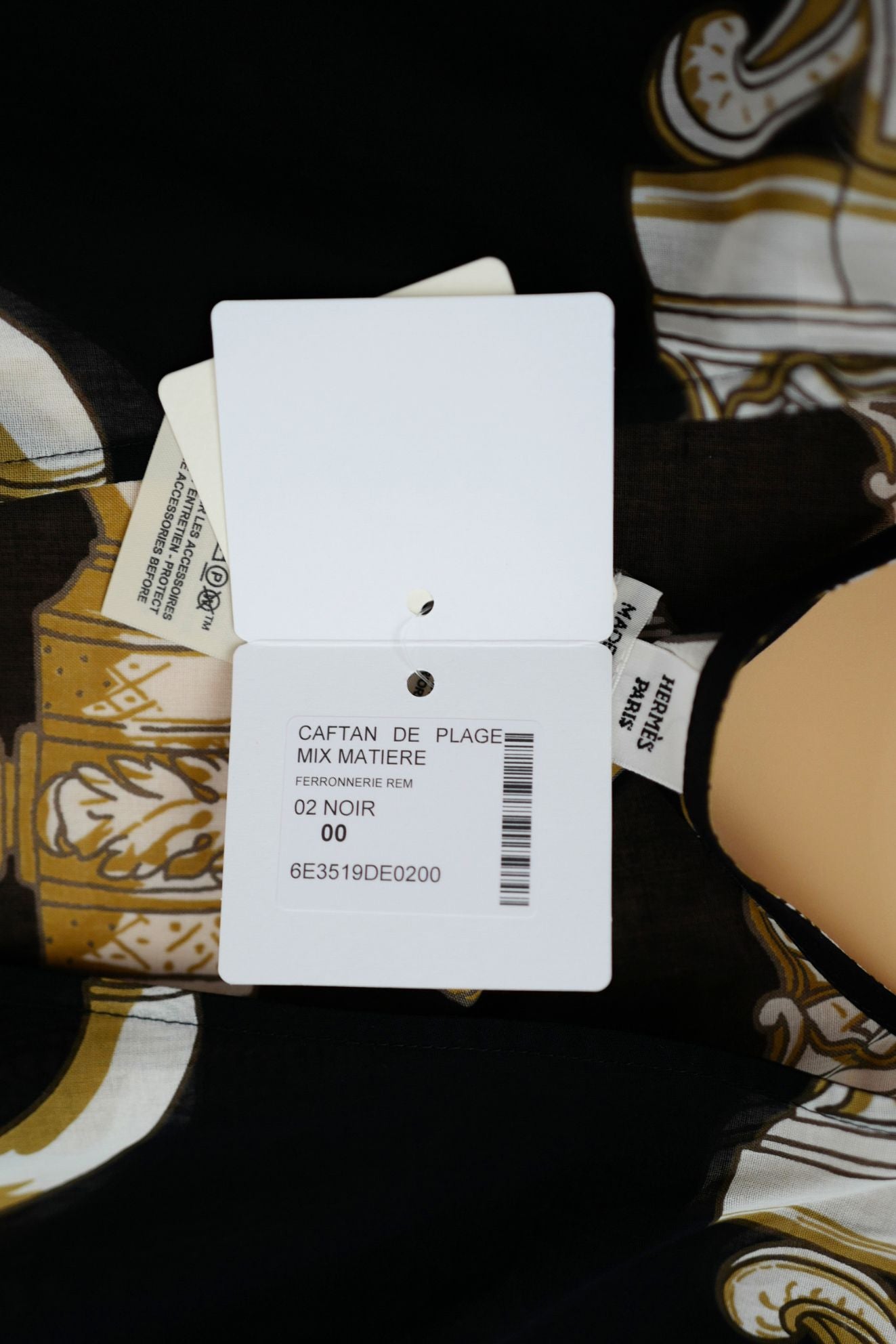 Hermès Woman Beach Caftan "Ferronnerie Remix" in Noir Cotton Voile One Size