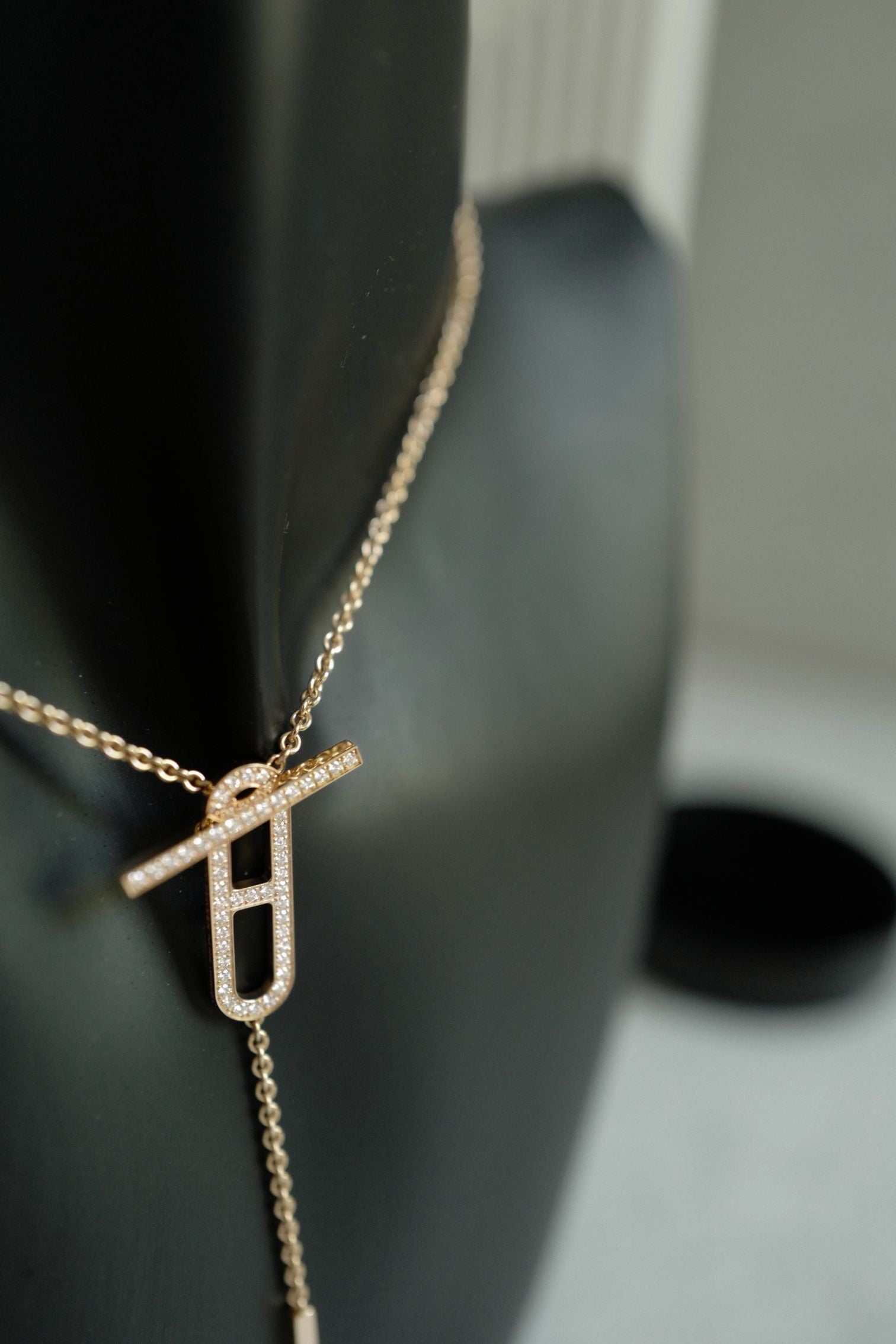 NEW Hermes Ever Chaine d'ancre Lariat Necklace Rose Gold 54 Diamonds