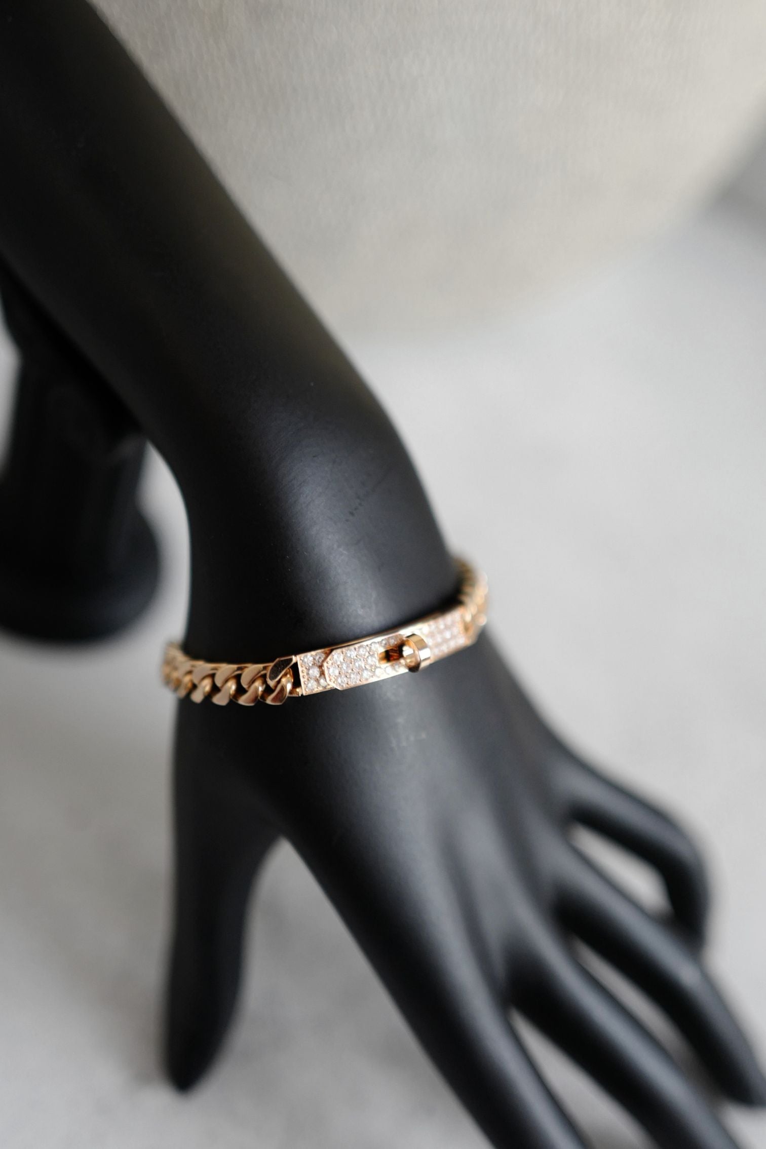 NEW Hermes Kelly Gourmette Bracelet Rose Gold 750 Diamond 0.90ct ST