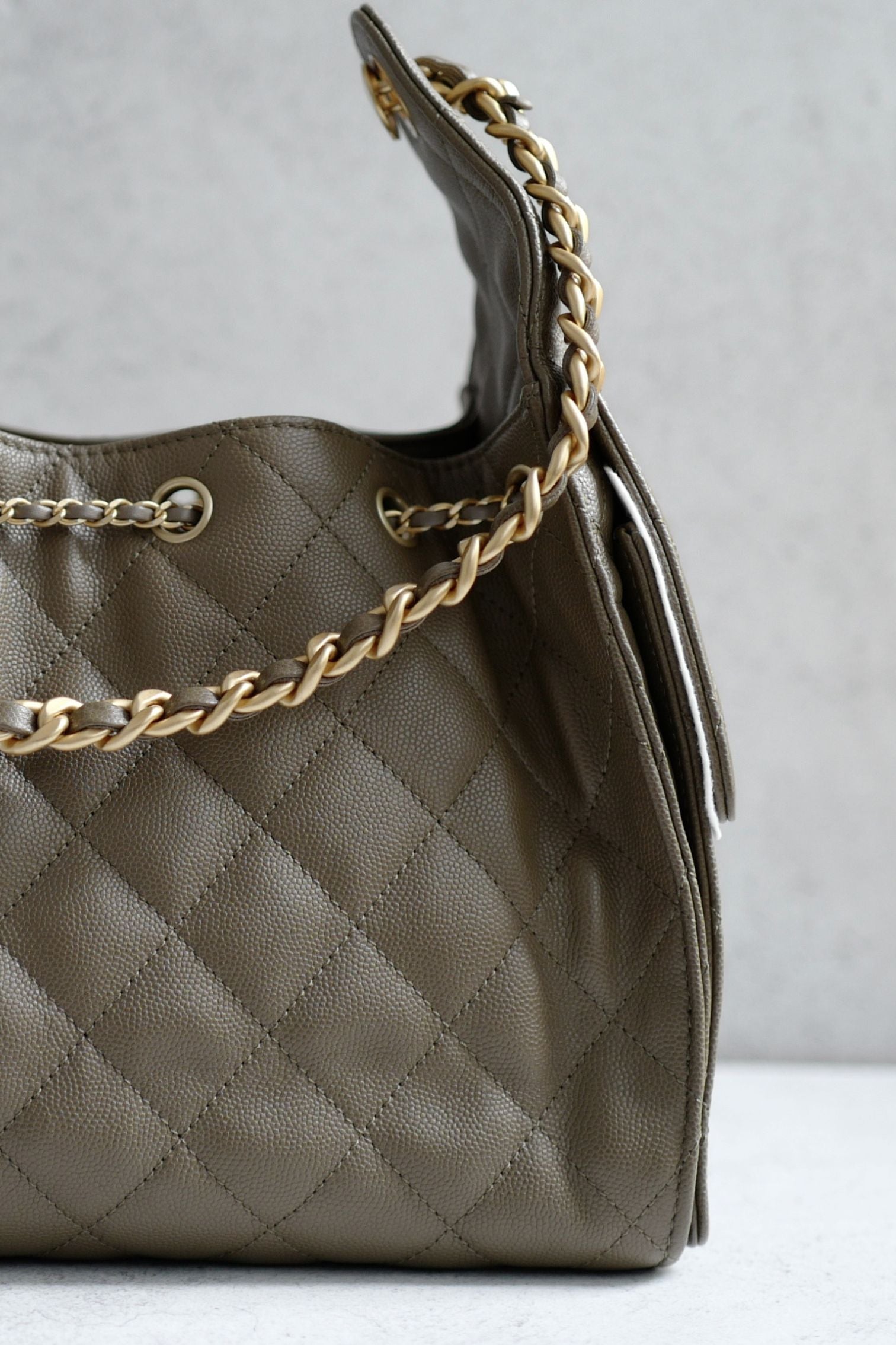 Chanel 26s Small Hobo Dark Khaki Grained Calfskin Gold Hardware
