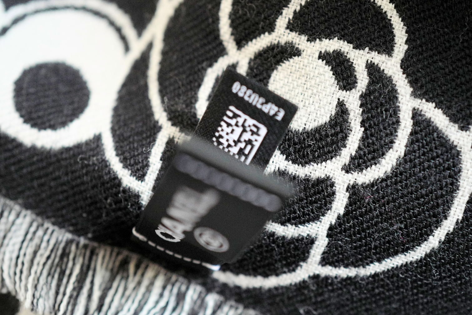 CHANEL 26C Black White Checkered Double CC Scarf Shawl