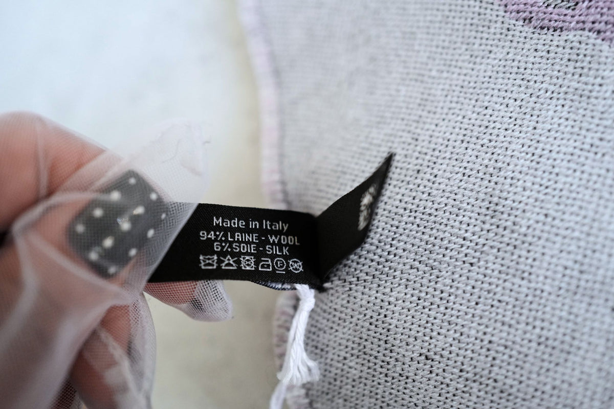 NEW Chanel 25B Black White Wool & Silk Scarf with Pearl Decoration