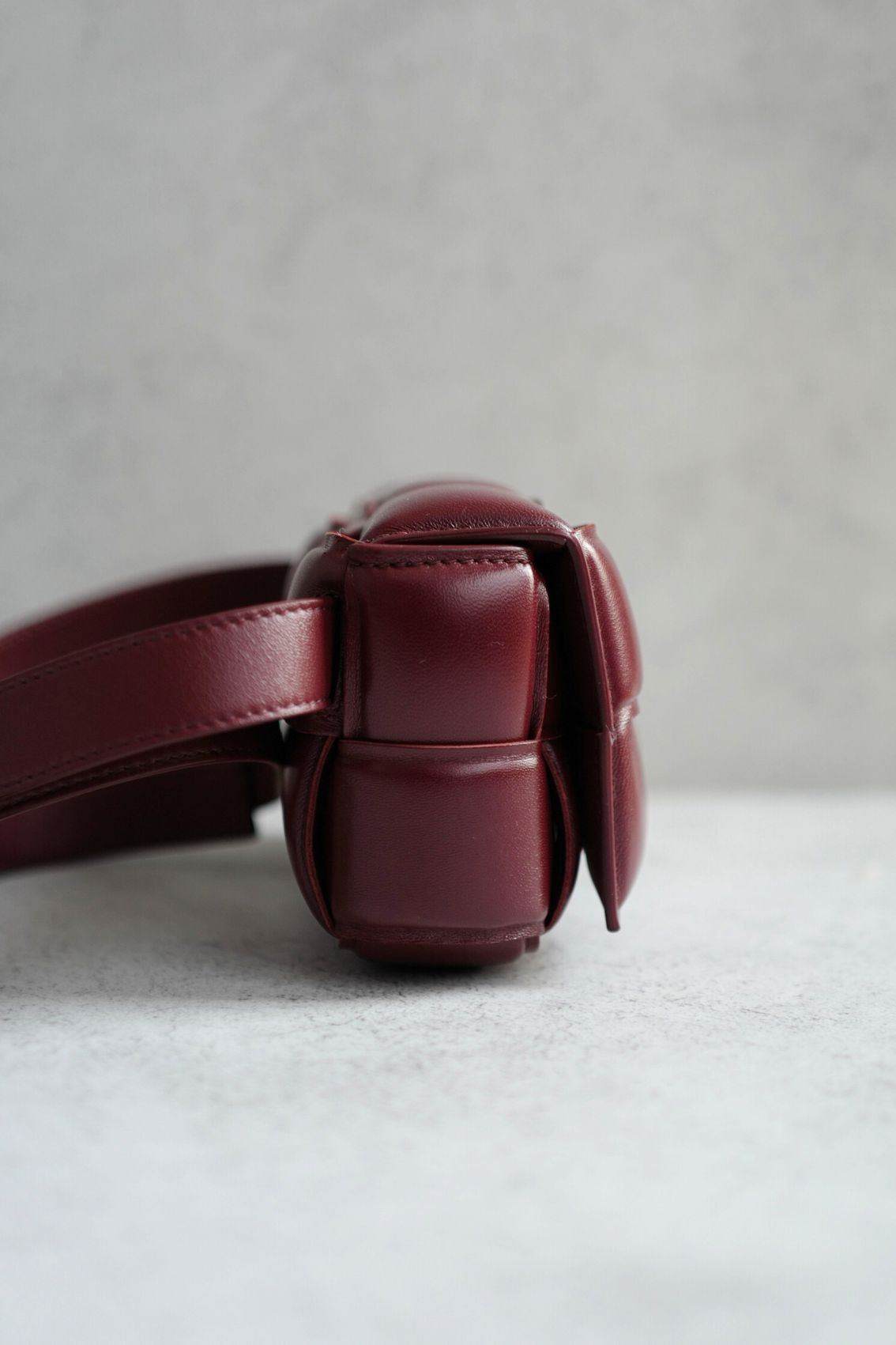 Bottega Veneta Padded Burgundy Small Cassette Belt Bag NEW