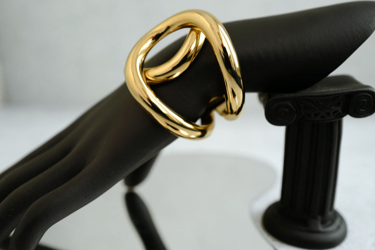 NEW Chanel 26K Cuff Bracelet Metal Gold Interlocking CC Logo