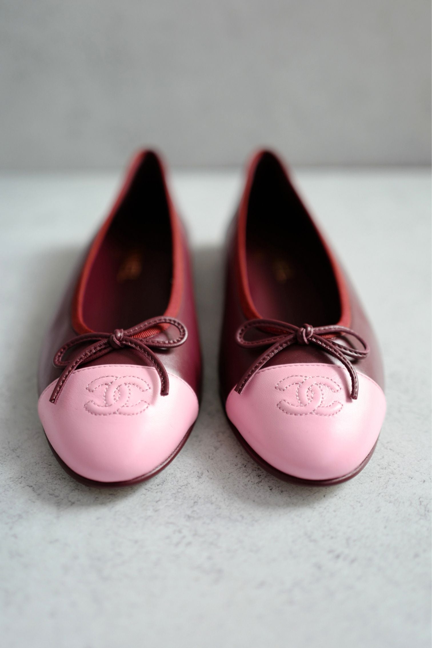 Chanel 26S Matthieu Blazy's Ballet Flats Burgundy Pink Lambskin Size 37C