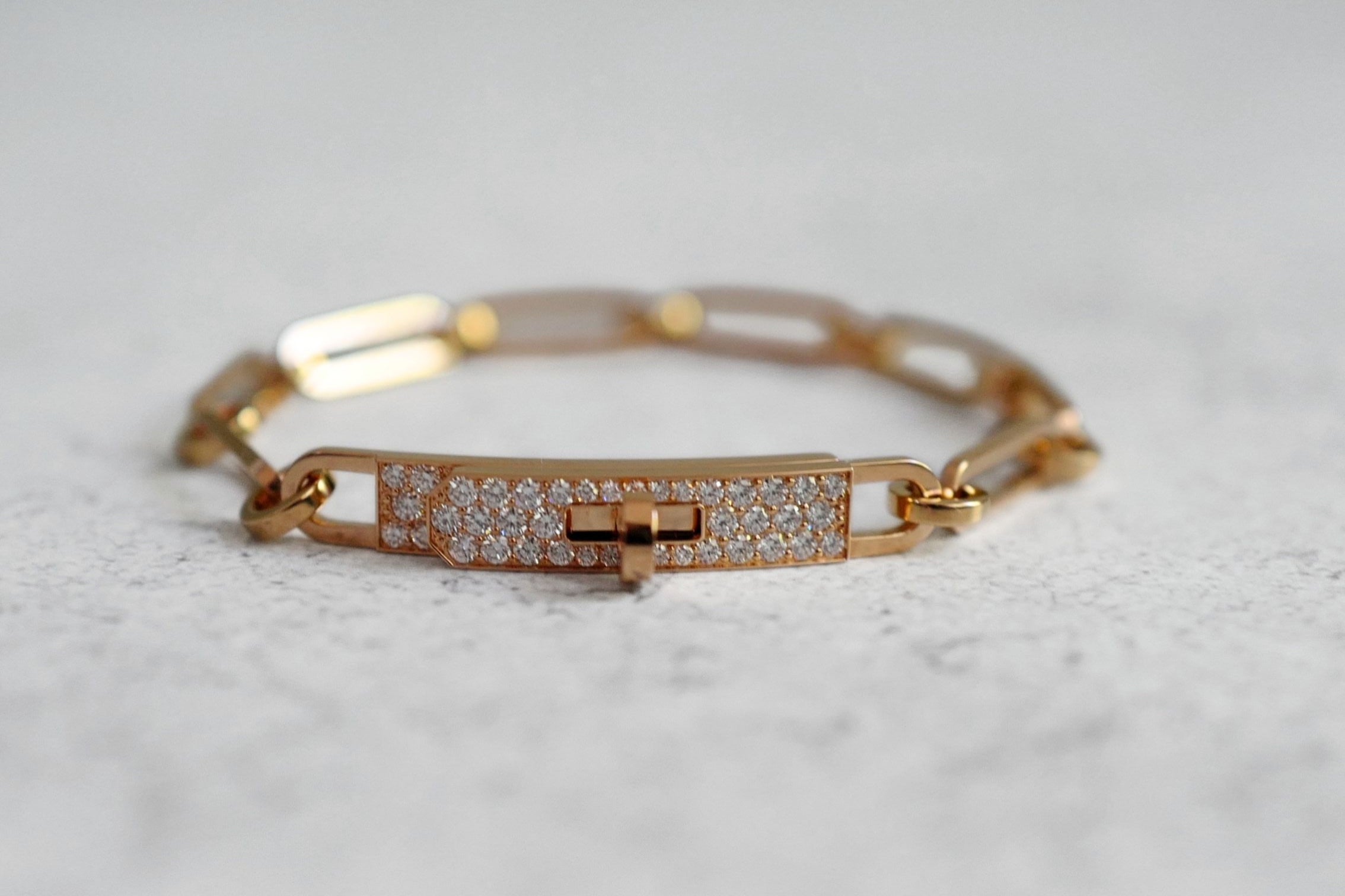 Hermès Kelly Chaine Bracelet Small Model 18K Rose Gold Diamonds Size 140