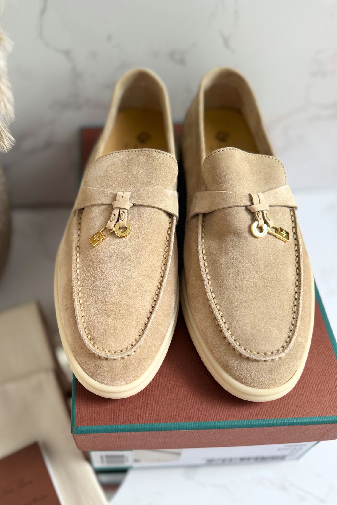 Loro Piana Summer Charms Walk Loafer Sandstone Suede Leather Size 40