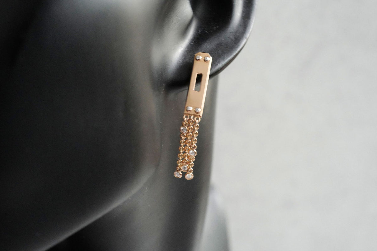 Hermès Kelly Gavroche Earrings Small Model 18K Rose Gold 18 Diamonds