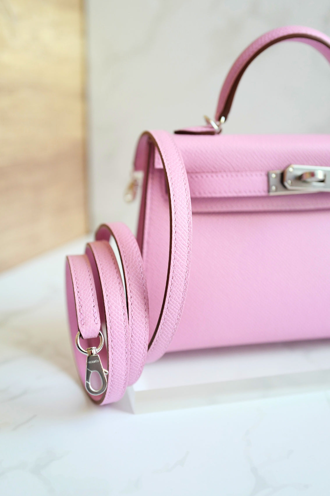 Hermès Mini Kelly Mauve Sylvestre Epsom Leather Palladium Hardware K Stamp