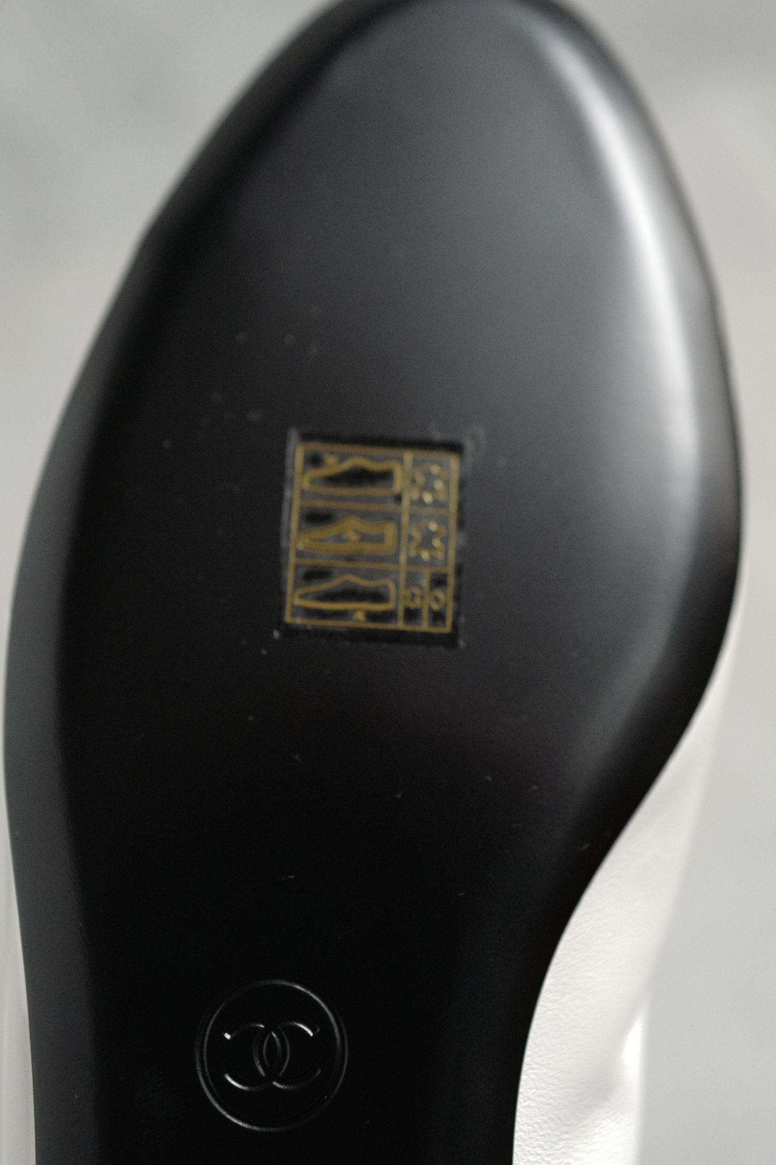 CHANEL Mary Jane Black/White Lambskin Patent Leather Pearl Detail Size 39