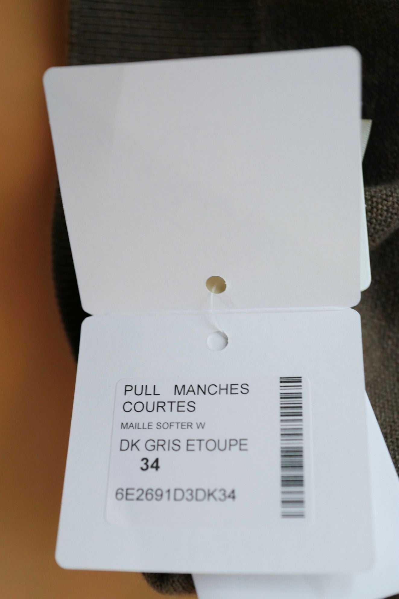 Hermès H Voyage Short Sleeve Sweater Étoupe Virgin Wool Size 34