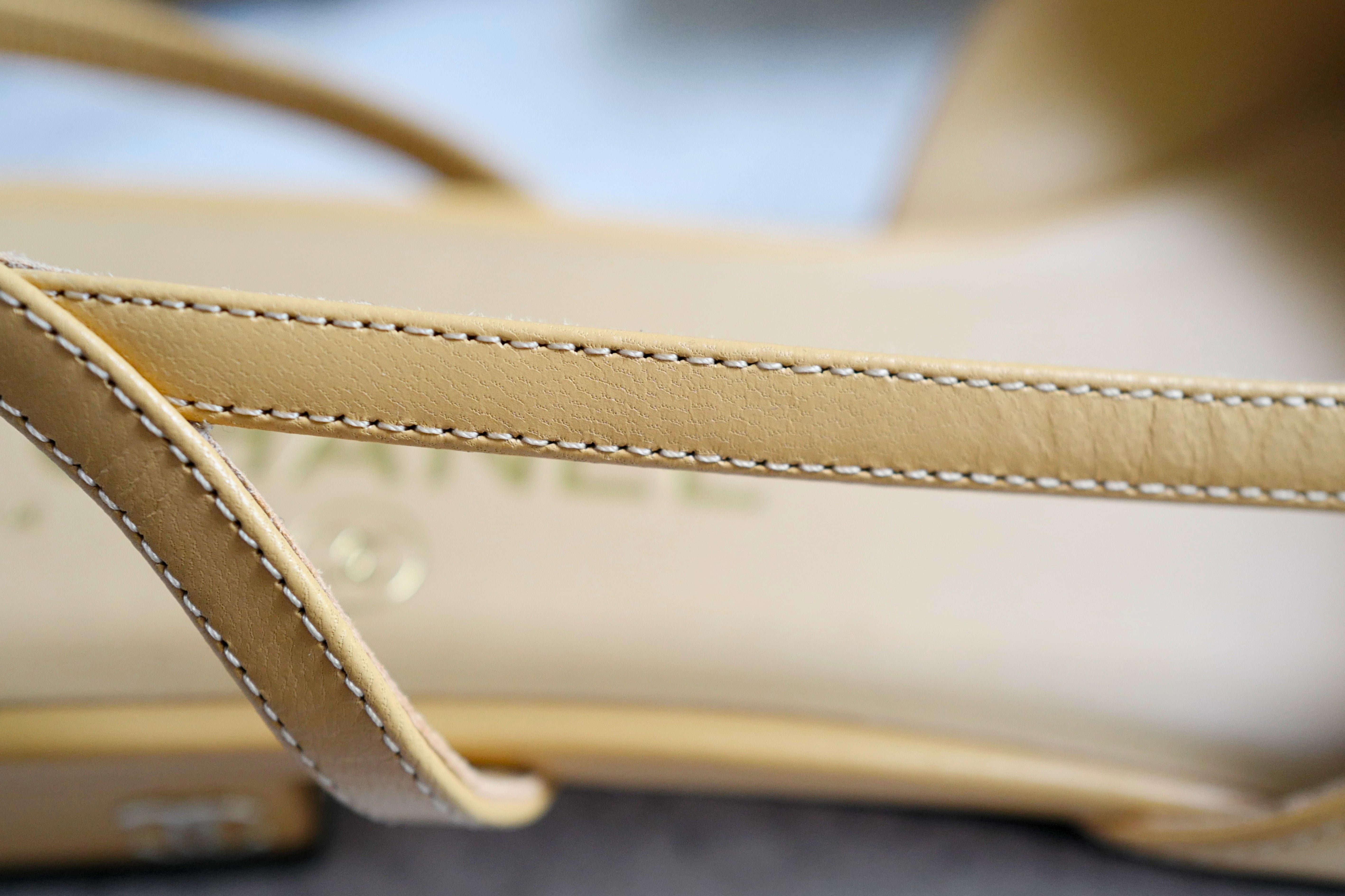 Chanel 26S Slingbacks Beige Black Goatskin Grosgrain Size 38