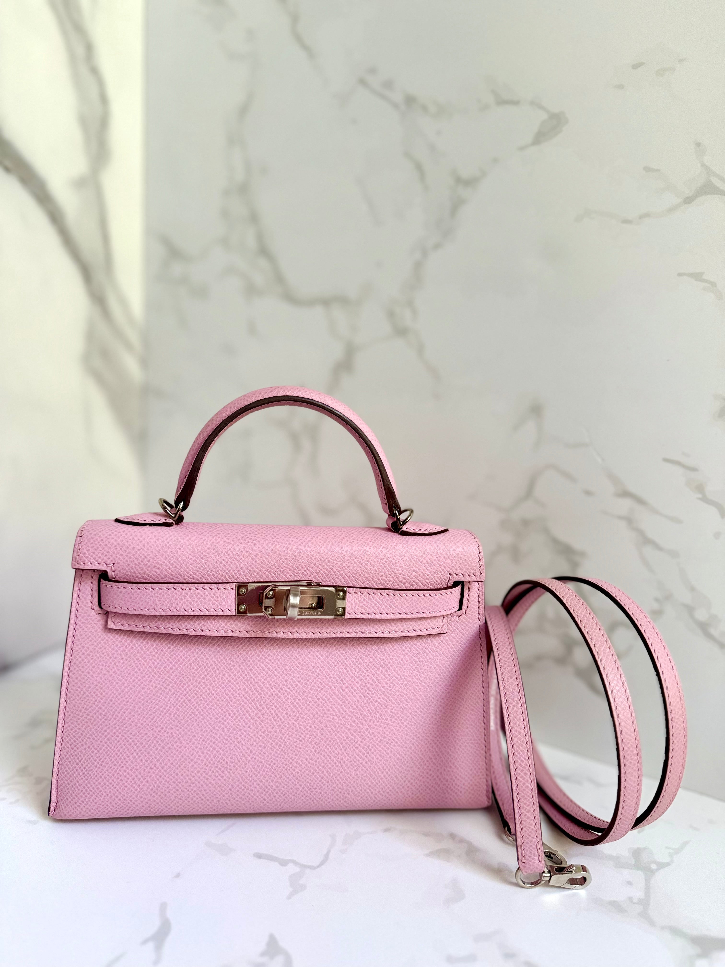 Hermes Mini Kelly Mauve Sylvestre epsom Palladium Hardware