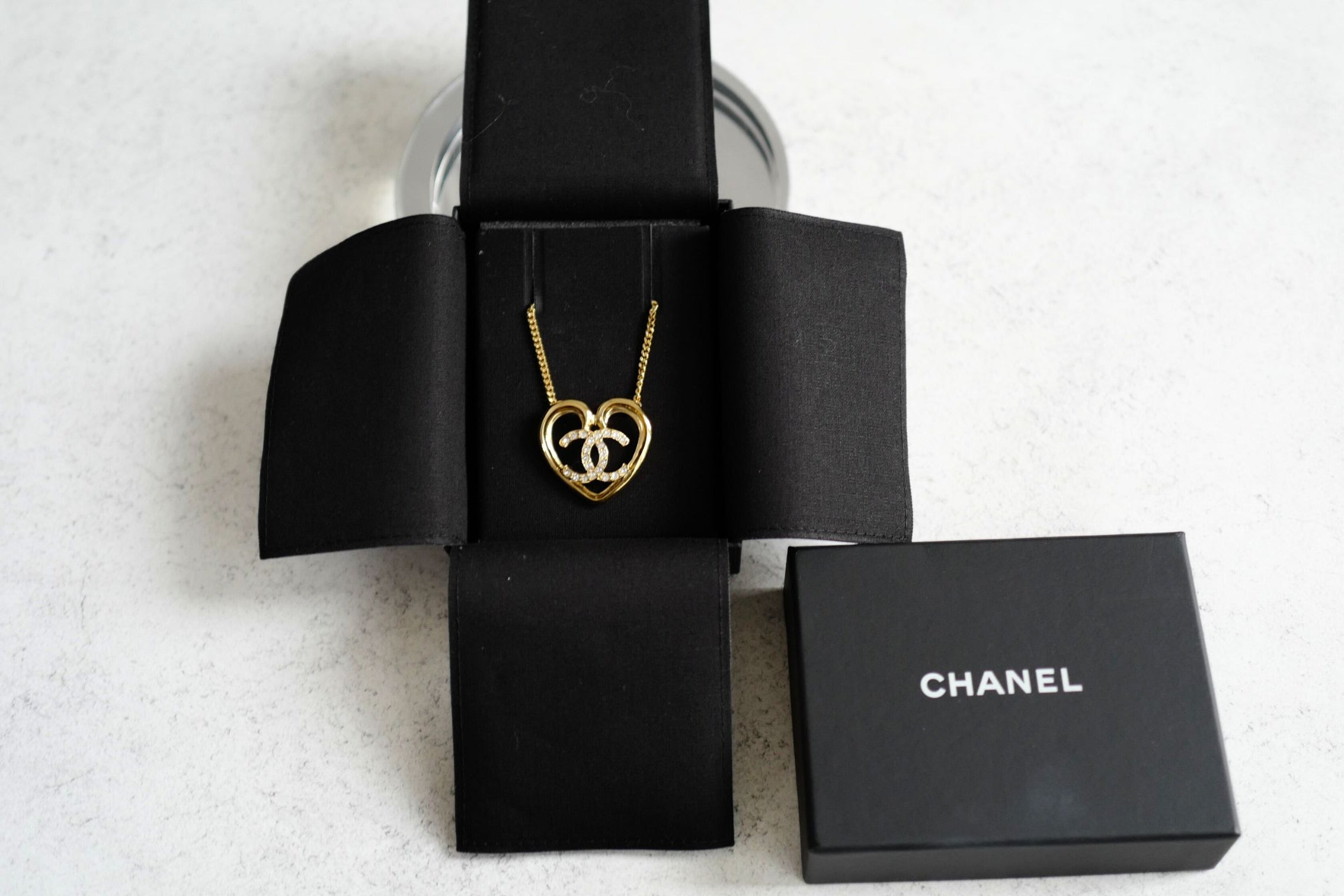 Chanel 23C Heart Gold Necklace with Crystals