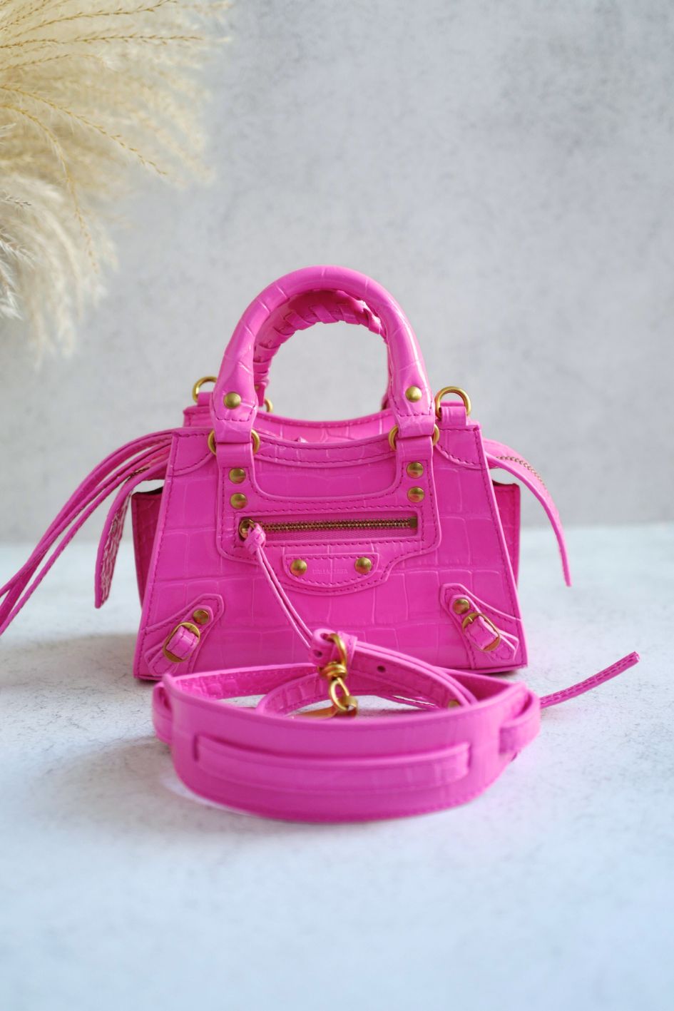 Balenciaga Neo Classic Nano Size In Bright Pink Croco Leather