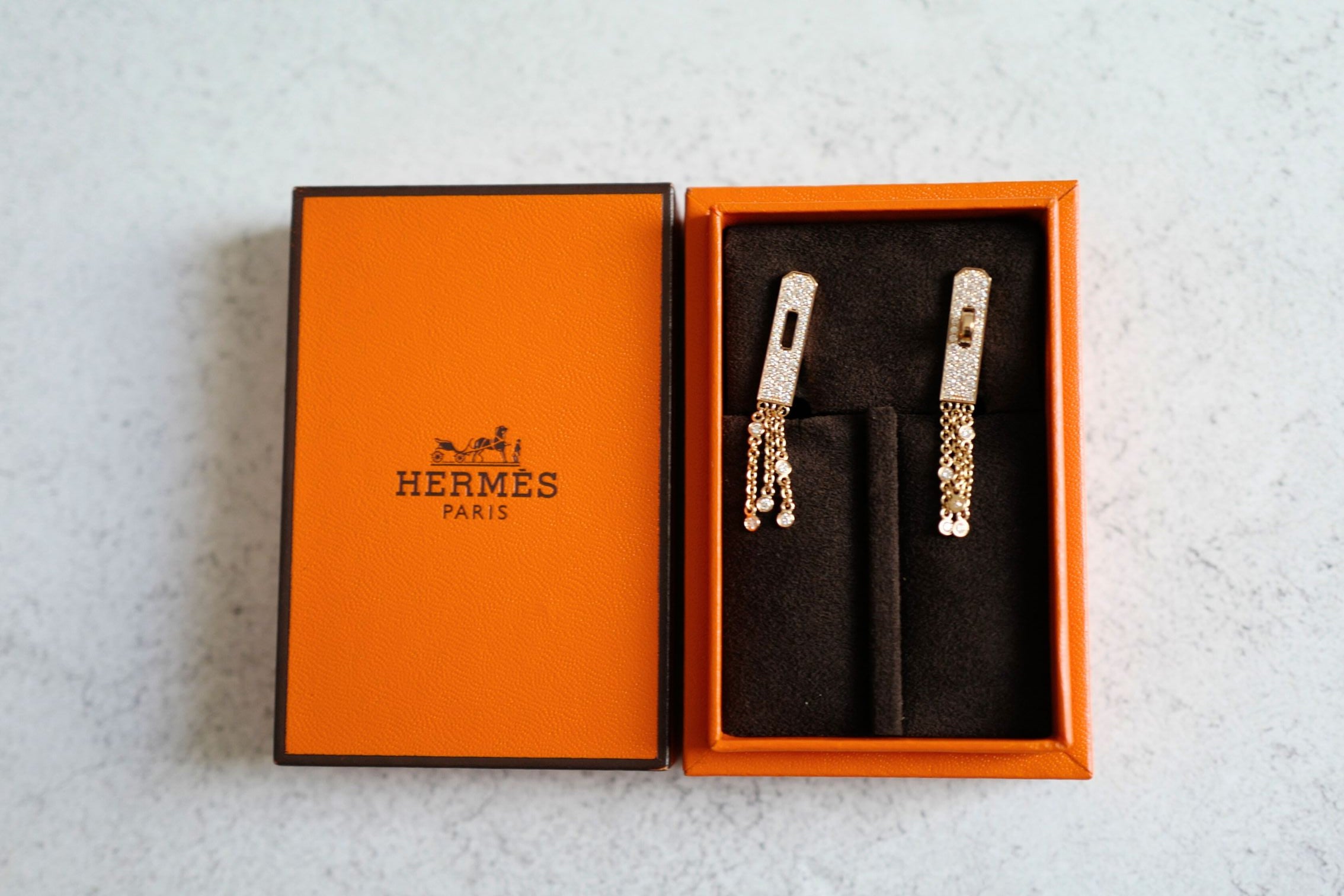 Hermès Kelly Gavroche Earrings 18K Rose Gold Diamond Small Model