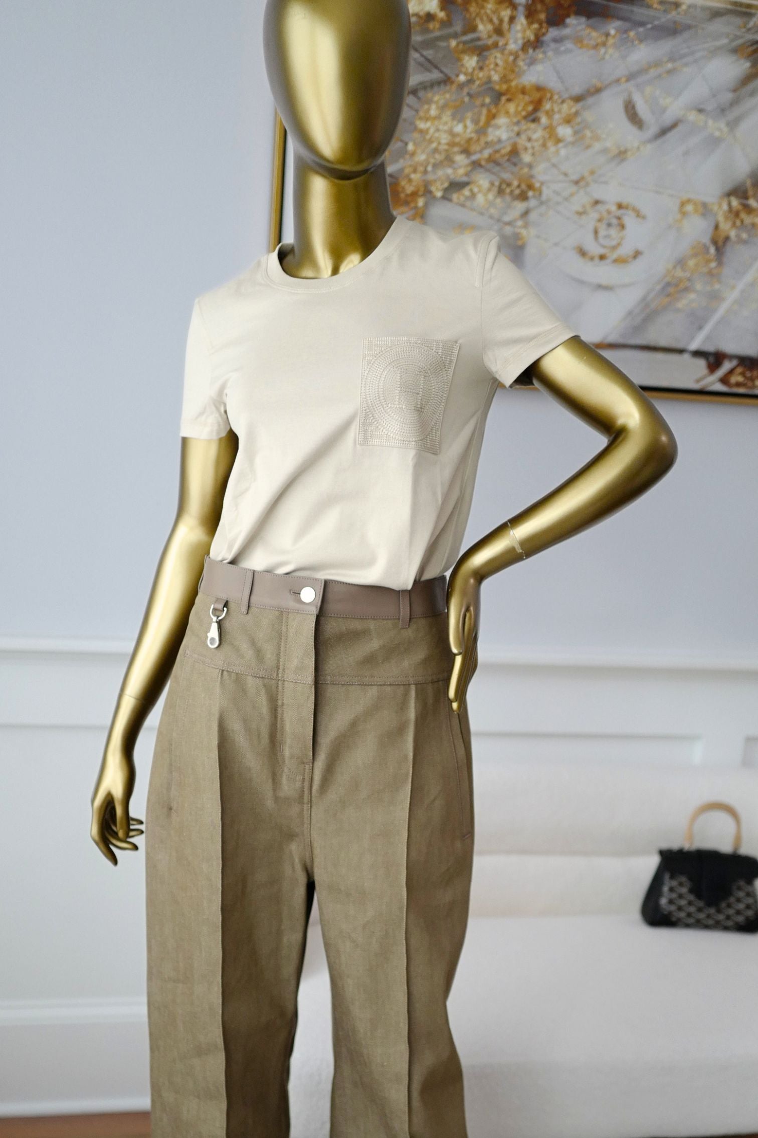 Hermès Embroidered Pocket T-shirt Beige Pierre D'Istrie Cotton Size 34