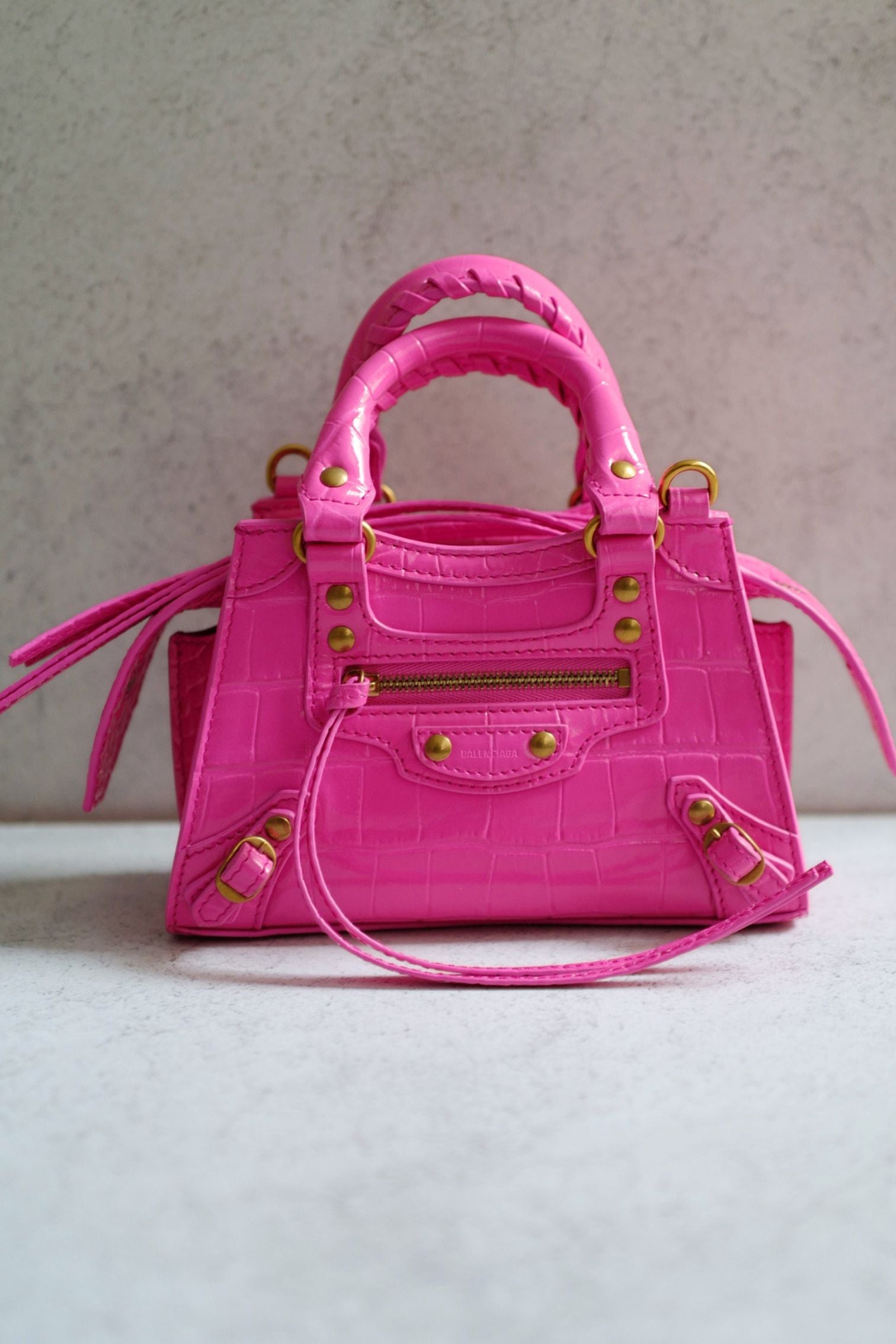 Balenciaga Neo Classic Nano Size In Bright Pink Croco Leather
