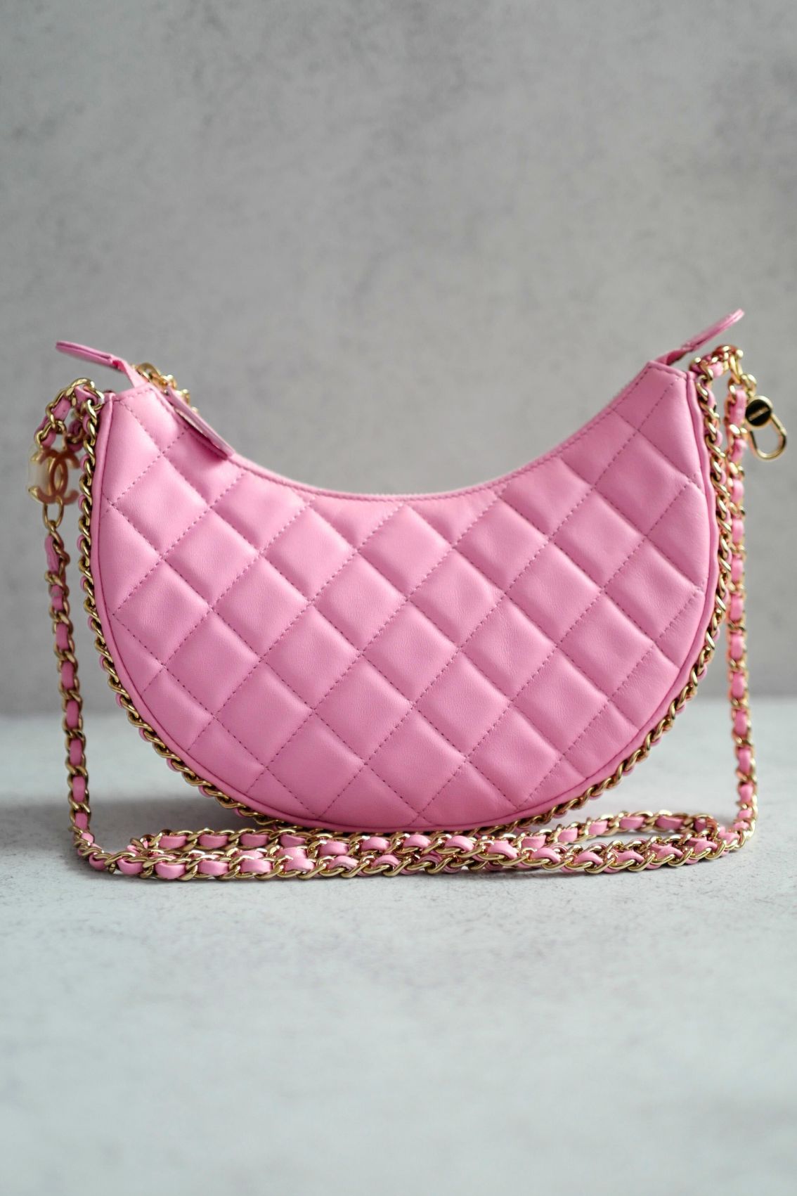 Chanel 23P Small Half Moon Hobo Bag In Lilac Pink With Gold Hardware