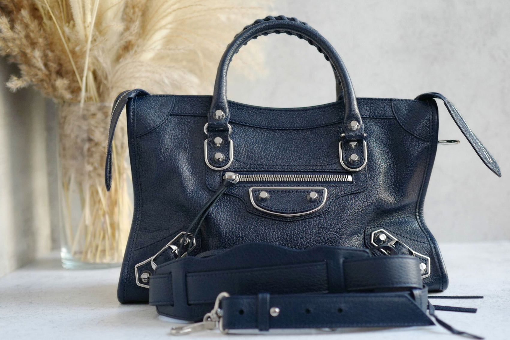 Balenciaga city small in Navy Silver Hardware