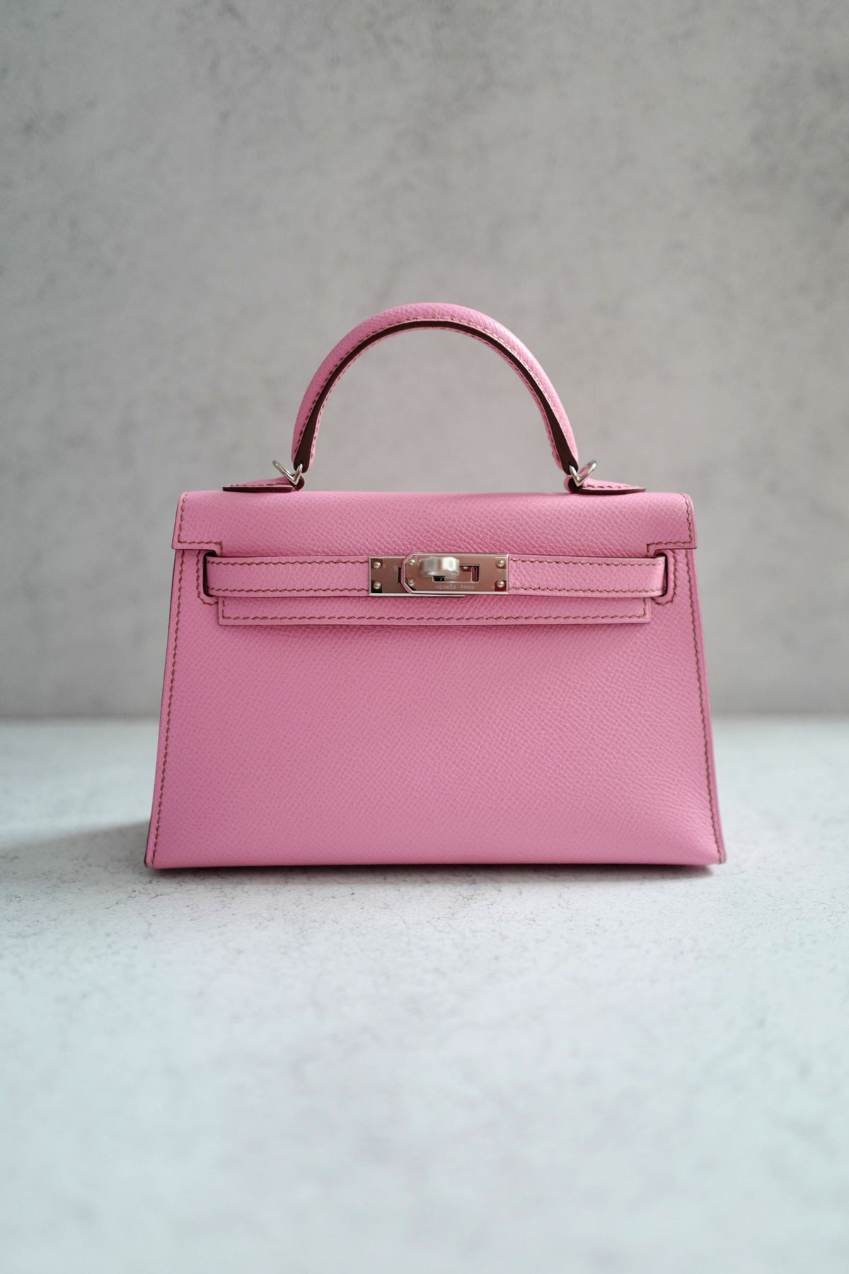 Hermes Mini Kelly 5P Bubblegum Pink Epsom Leather Palladium Hardware
