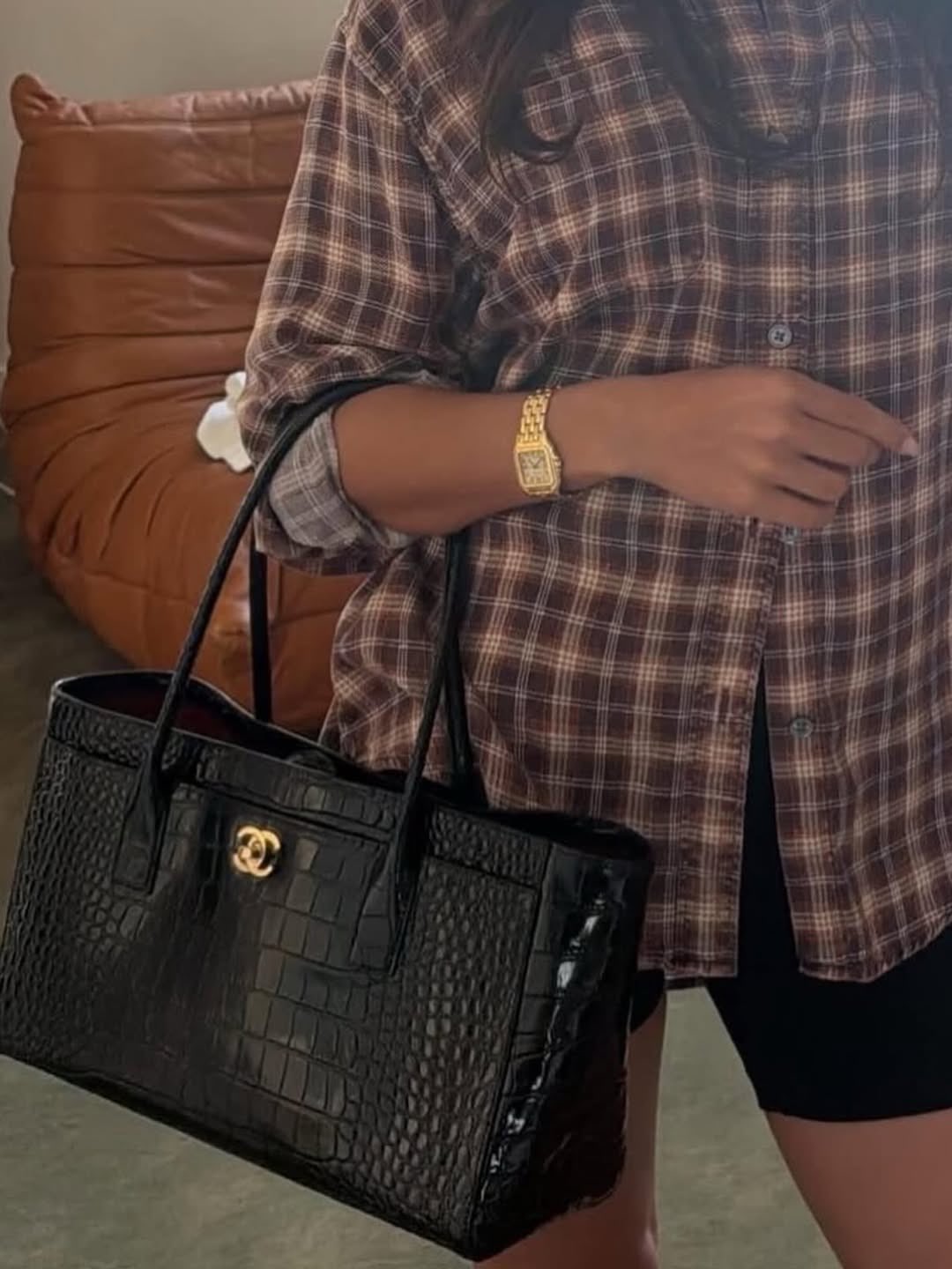 Chanel 26s Matthieu Blazy Small Shopping Bag Black Crocodile Embossed Calfskin Gold Hardware