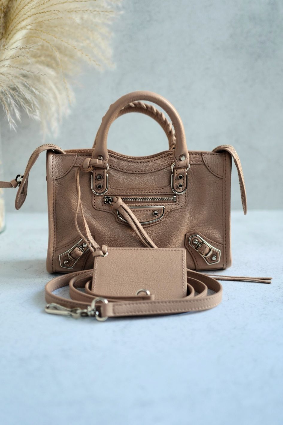 Balenciaga Nano City In Rose Sable Beige Nude Color With Metalic Edge