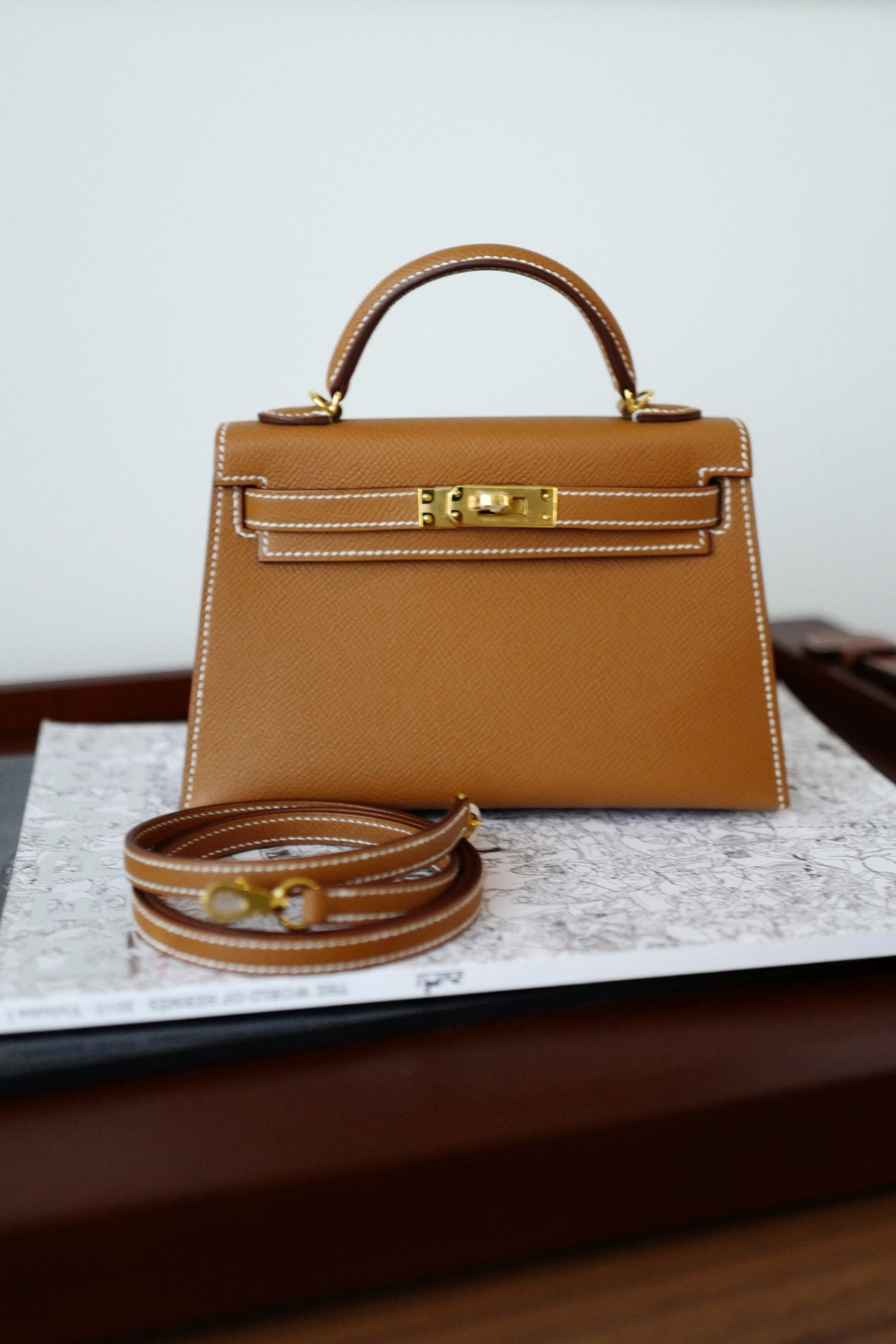 NEW Hermes Mini Kelly Gold Epsom Calfskin Gold Hardware