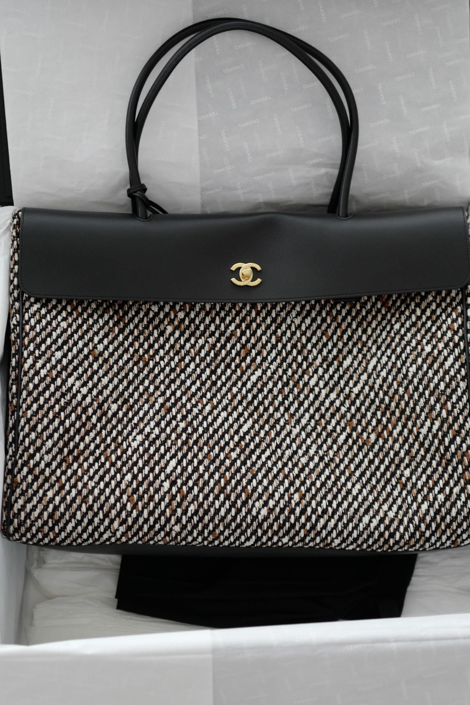 Chanel 26s Large Shopping Bag Black/Ecru Wool Gold Hardware "Matthieu Blazy's"