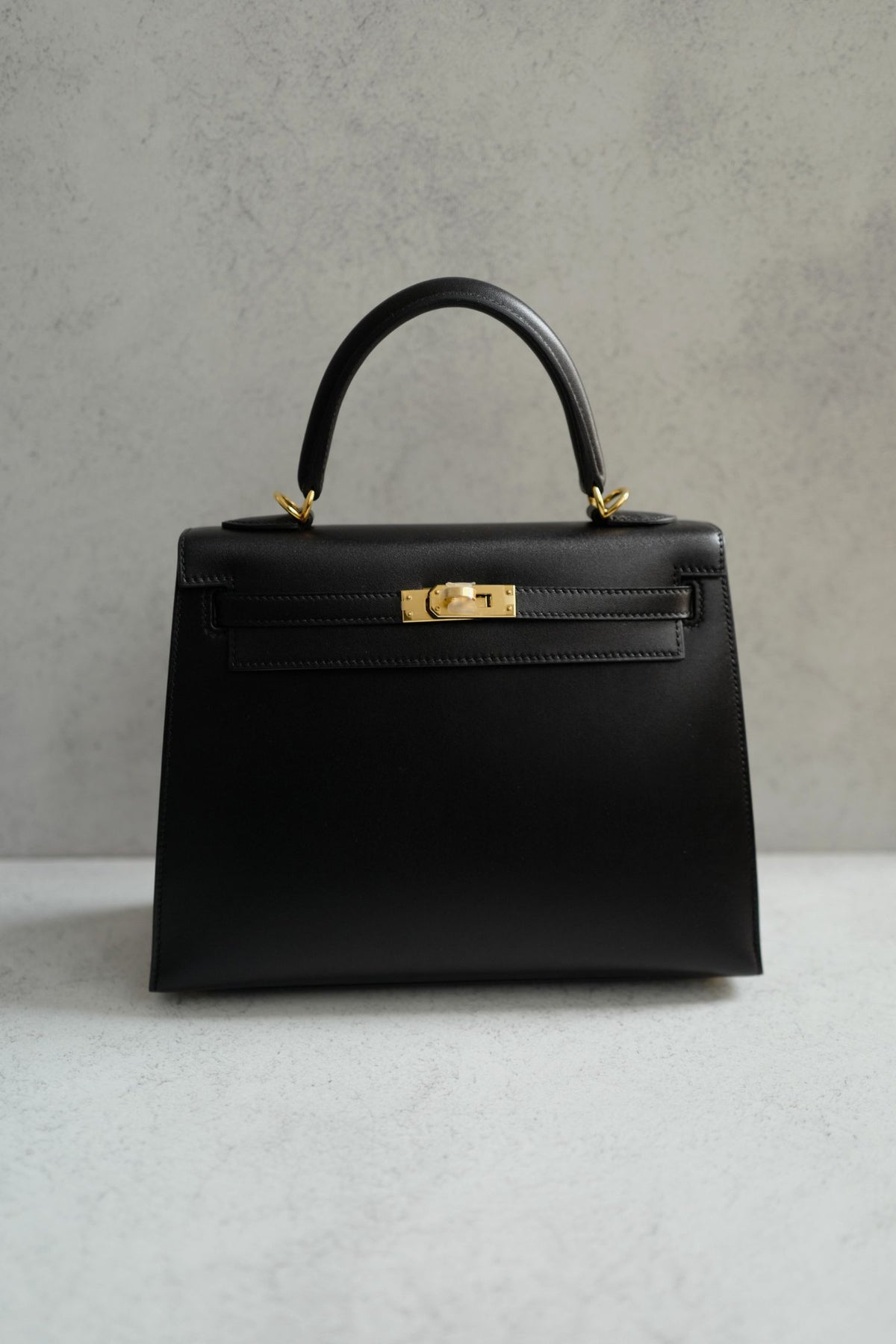 Hermes Kelly 25 Black Tadelakh Sellier Gold HW Complete Original Receipt NEW