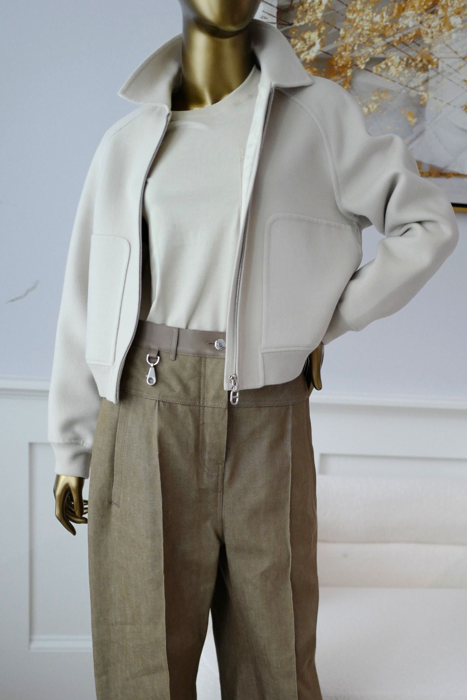 Hermès Jacket Chaine d'Ancre Blanc Sable Virgin Wool Size 36