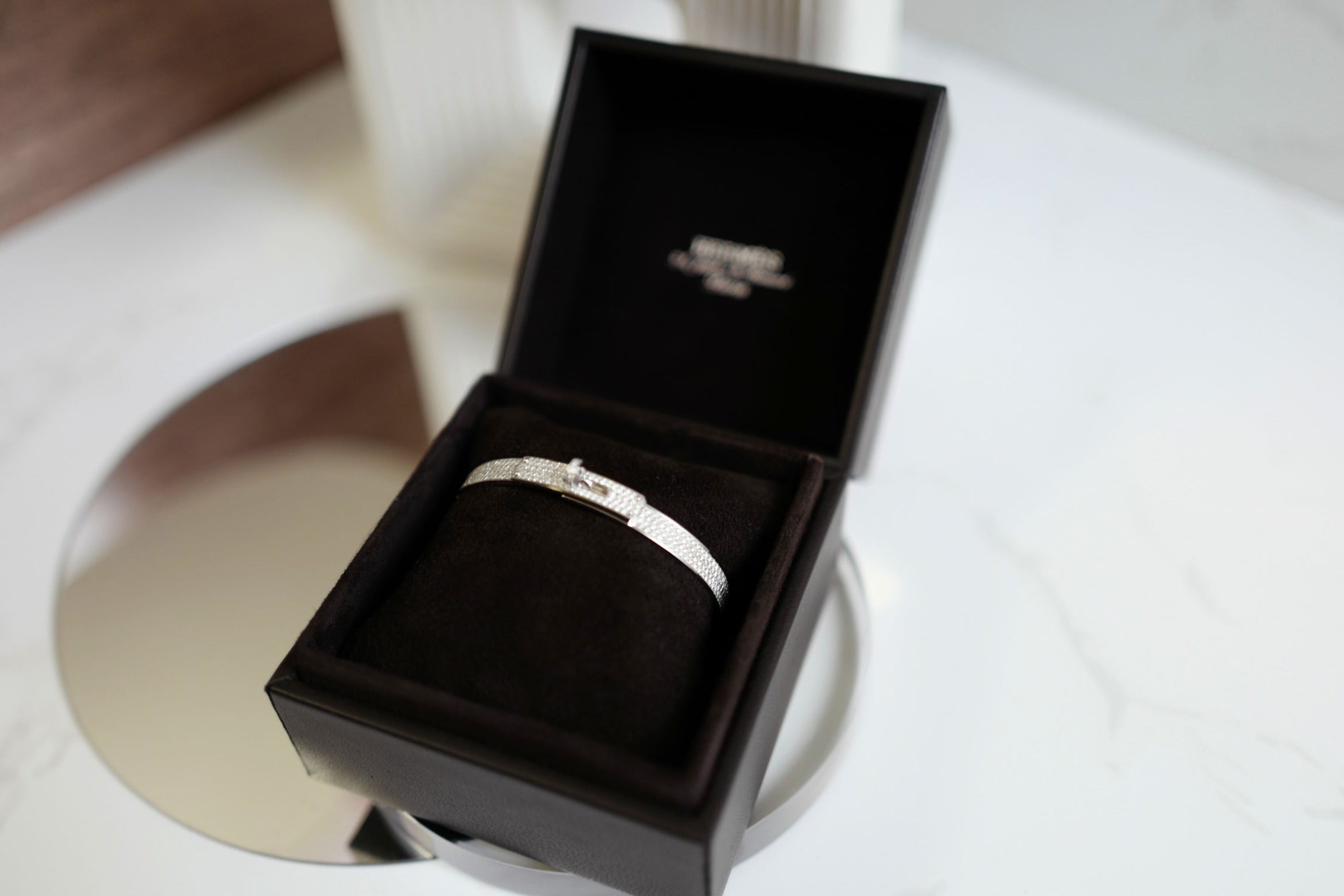 Hermès Kelly Bangle Bracelet PM Full Diamond 18K White Gold Size SH