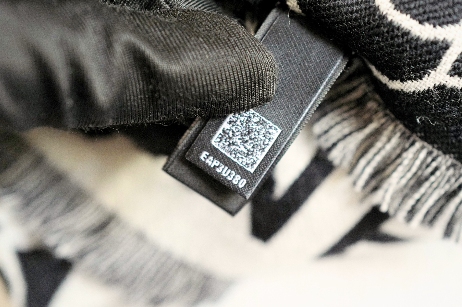 CHANEL 26C Black White Checkered Double CC Scarf Shawl