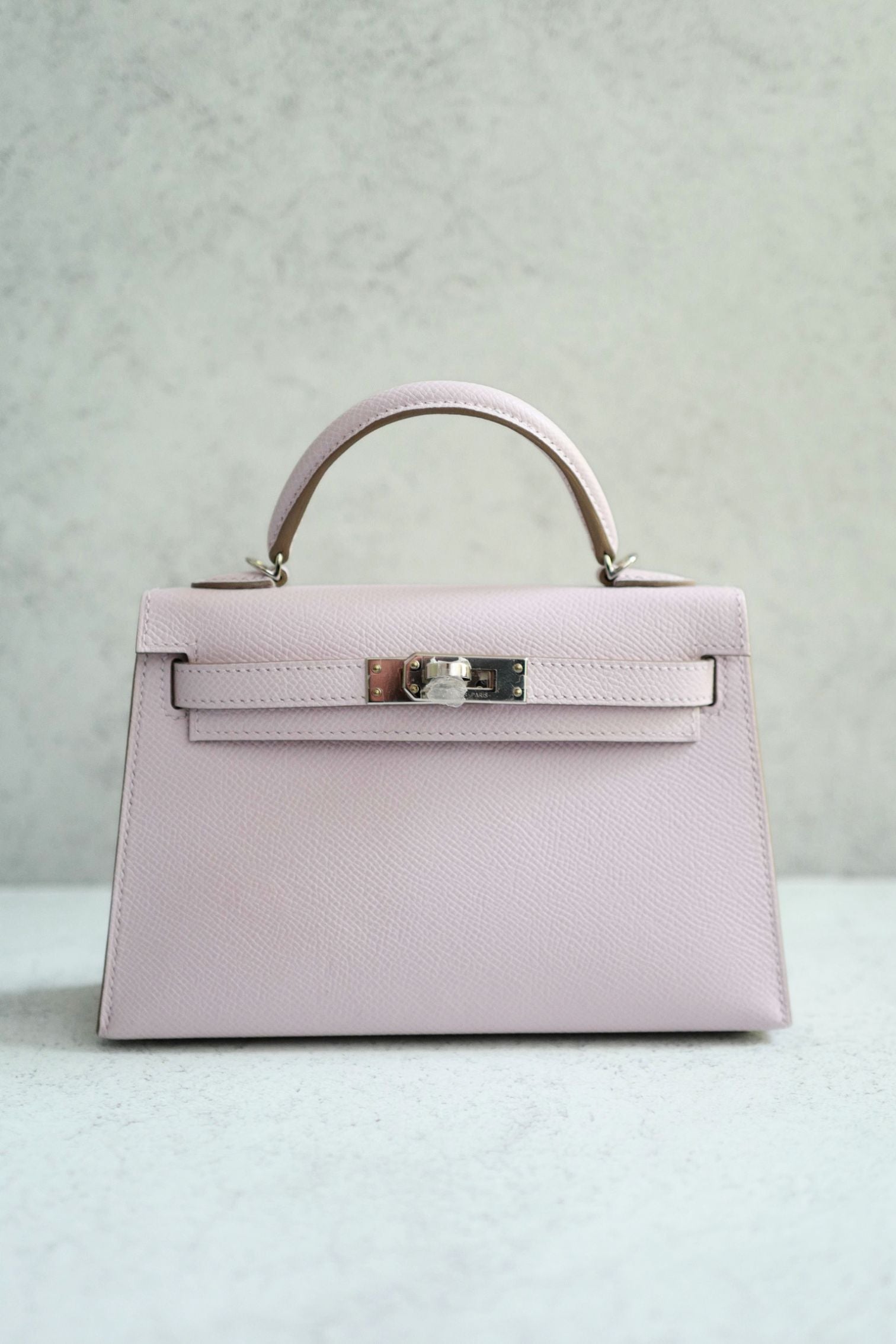 Hermès Mini Kelly Mauve Pale Epsom Leather Palladium Hardware 2024 Stamp B