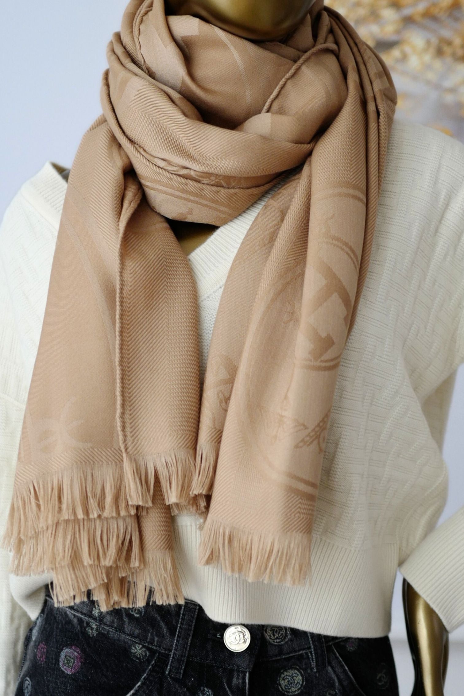 Hermès New Libris Stole Cashmere Silk Kraft Confettis d’Ex-Libris Jacquard