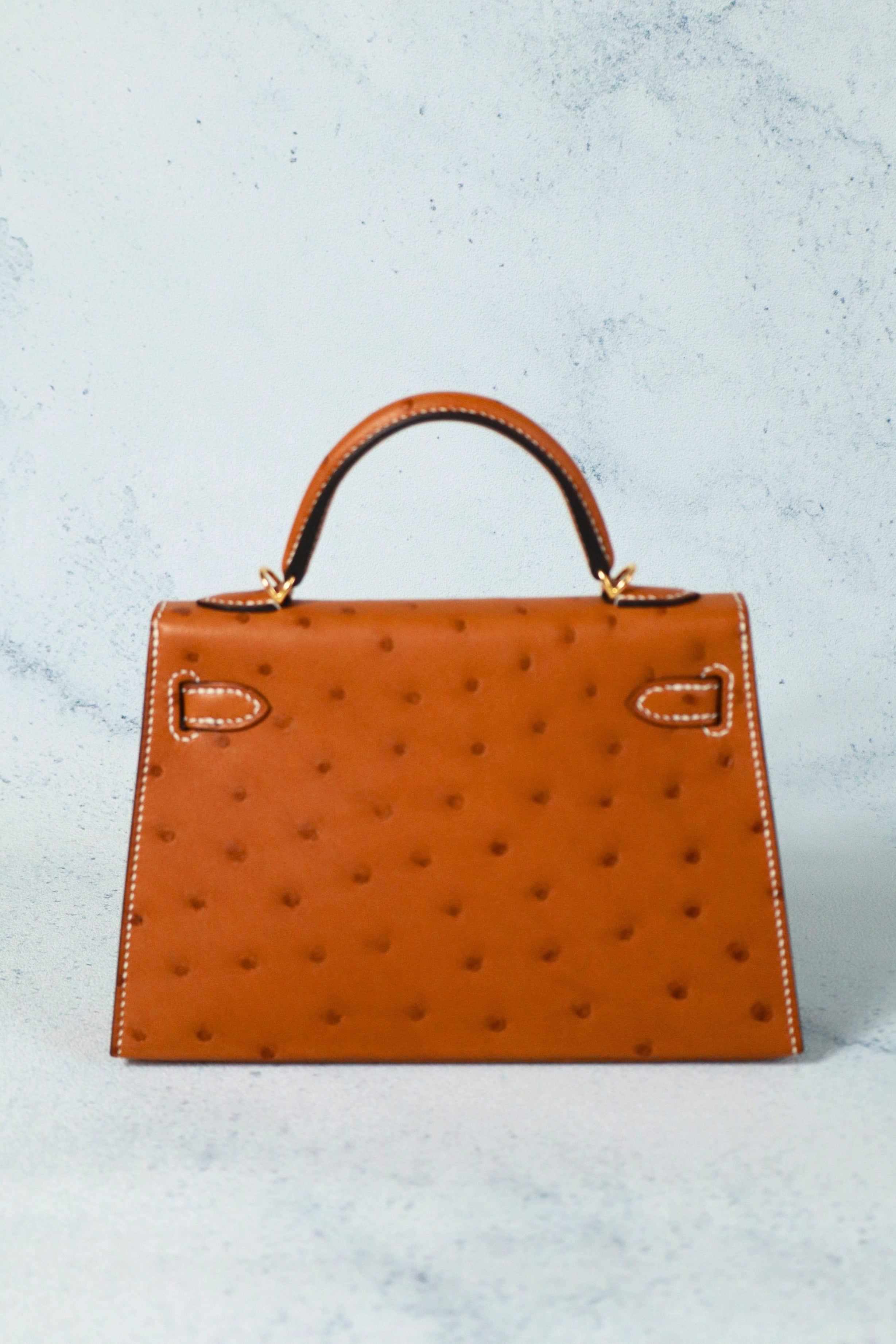 BNIB Hermes Mini Kelly HSS Cognac Ostrich with Craie Stitching GHW G Stamp 2026