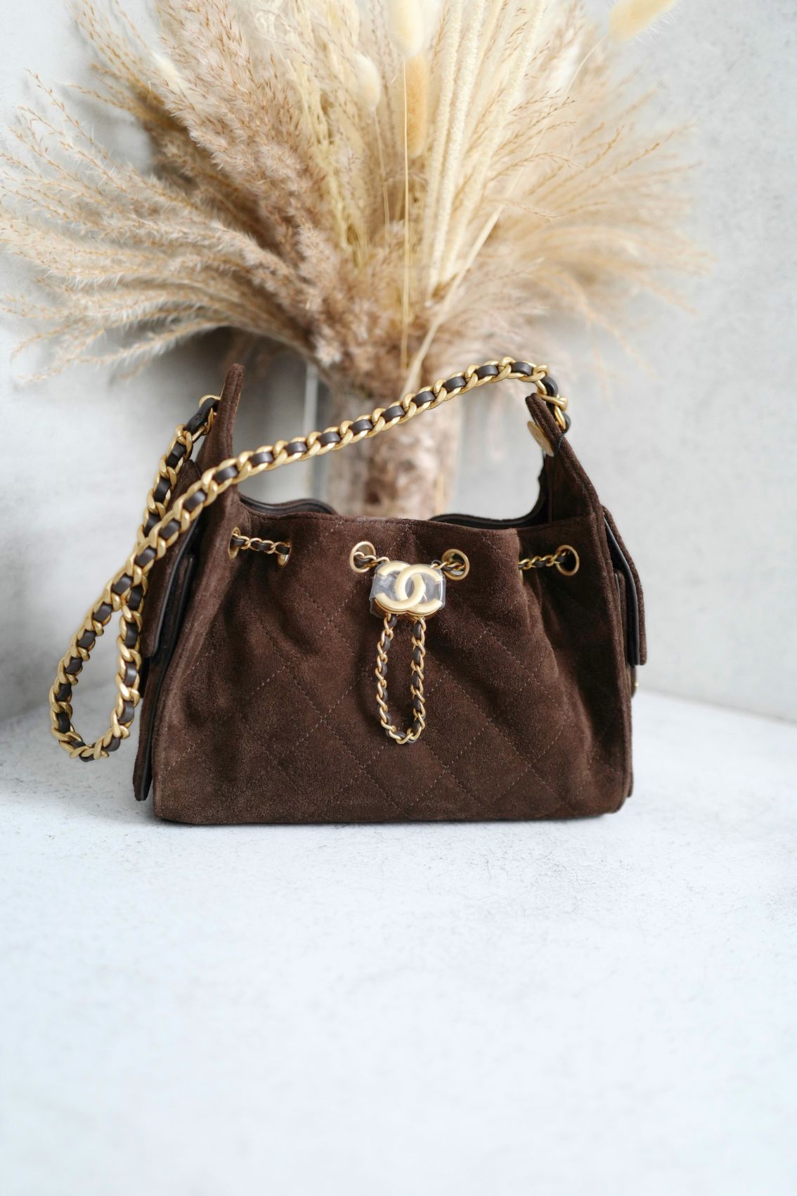 NEW Chanel 26C Mini Hobo Dark Brown Suede Gold Hardware