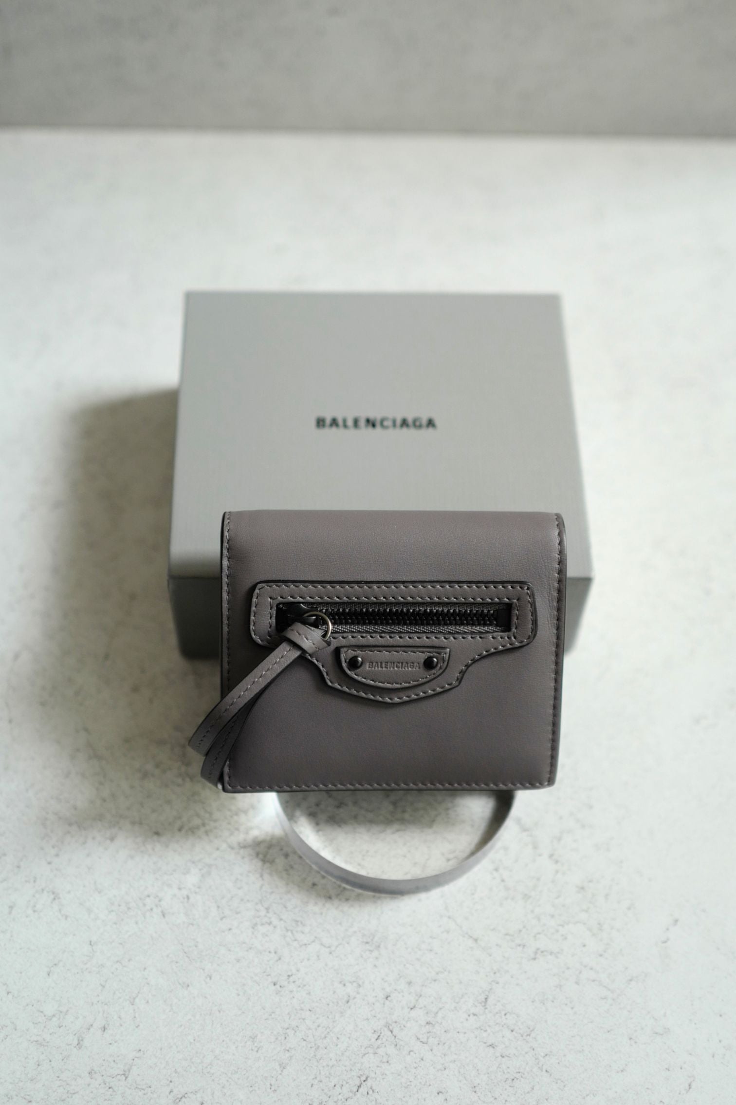 BNIB Balenciaga Women's Neo Classic Mini Wallet in Dark Grey Calfskin