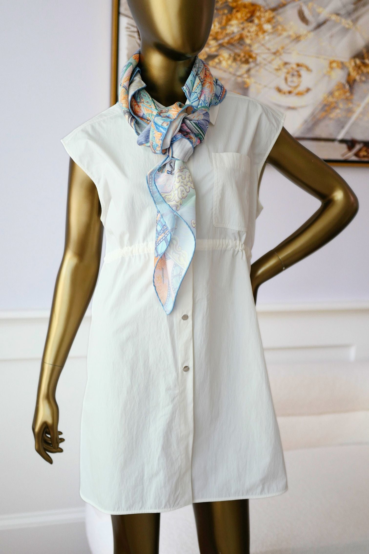 Hermès City of Light Scarf Bleu Jean/Rose/ Vert Véronèse 100% Silk 90