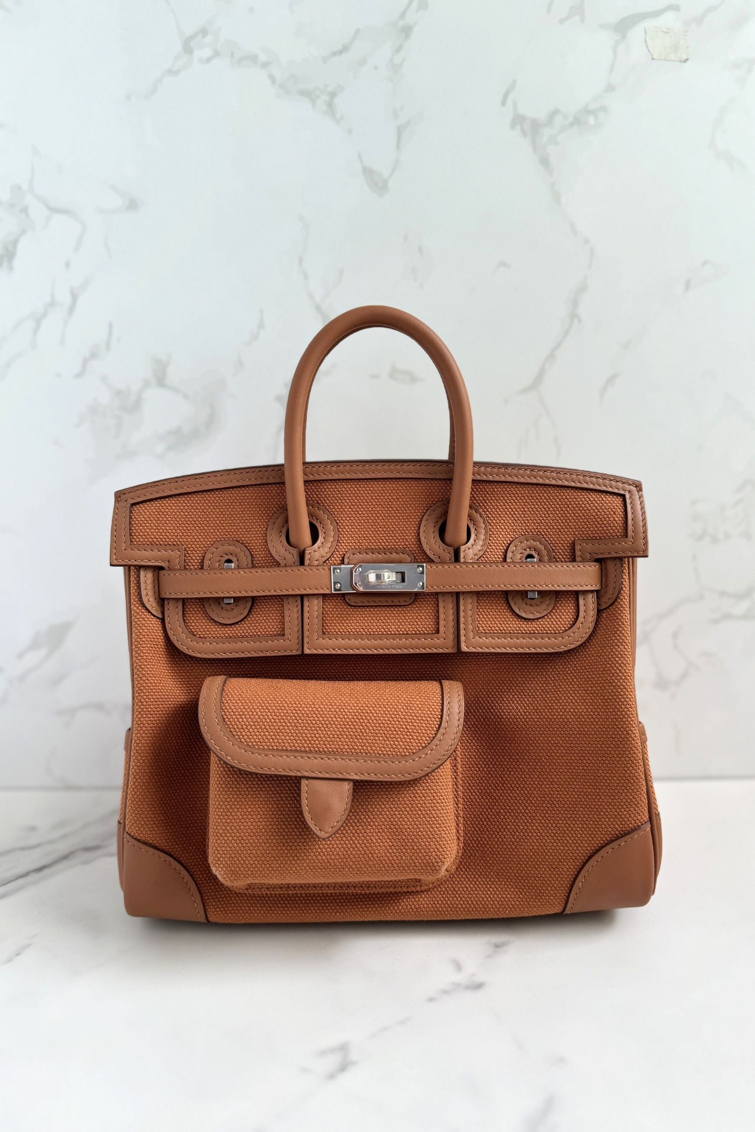 NEW HERMÈS Birkin Cargo 25 Gold Swift leather & Toile Canvas Palladium Hardware
