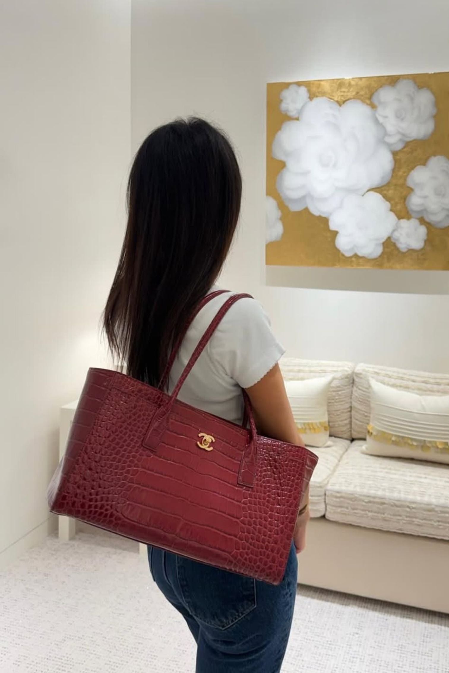 Chanel 26S Matthieu Blazy's Small Tote Red Crocodile Embossed Calfskin GHW