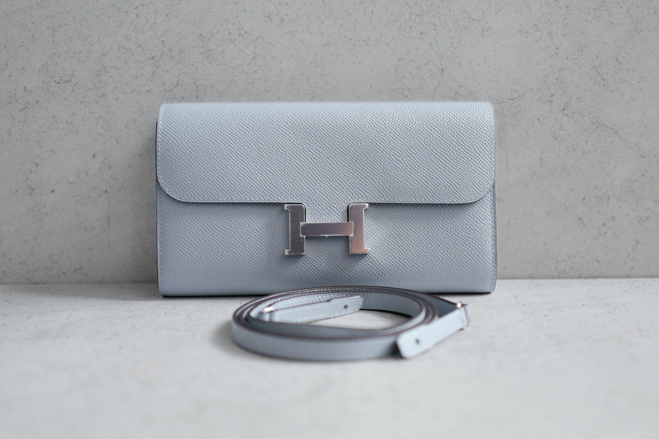 BNIB Hermes Constance To Go Wallet Gris Pantin Epsom Calfskin Palladium Hardware