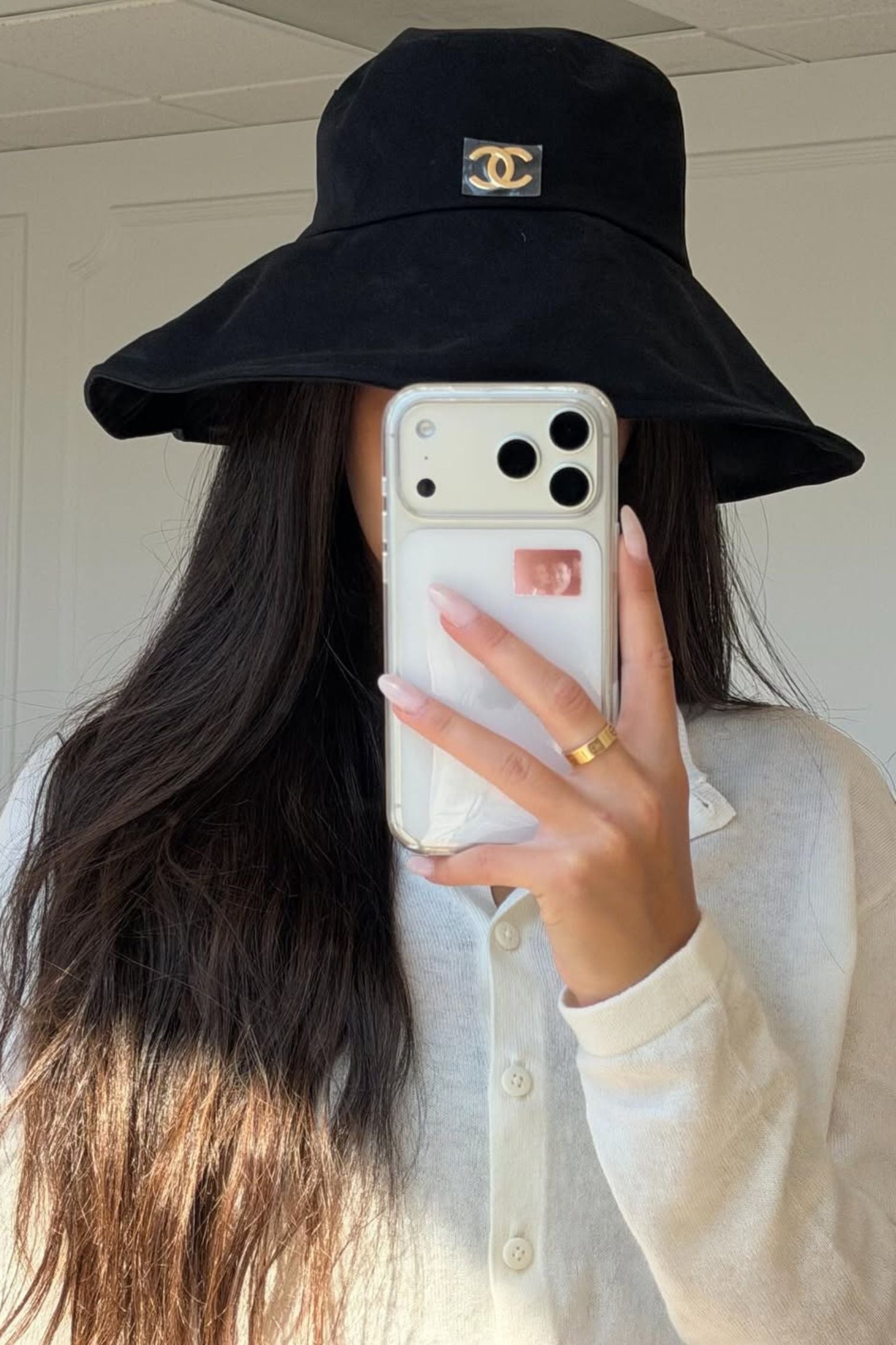Chanel 26S Coco Beach Cloche Hat Black Cotton Metal Size S