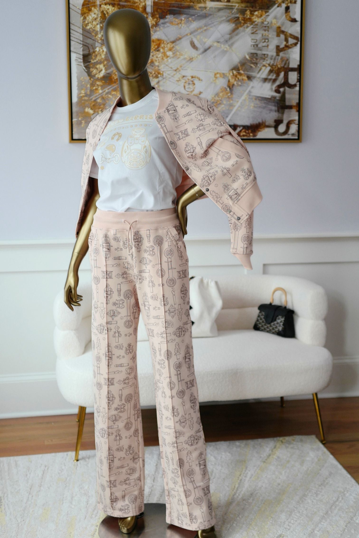 Hermes Wide Pants ‘Ferronnerie Remix’ Rose Opaline Cotton Size 34
