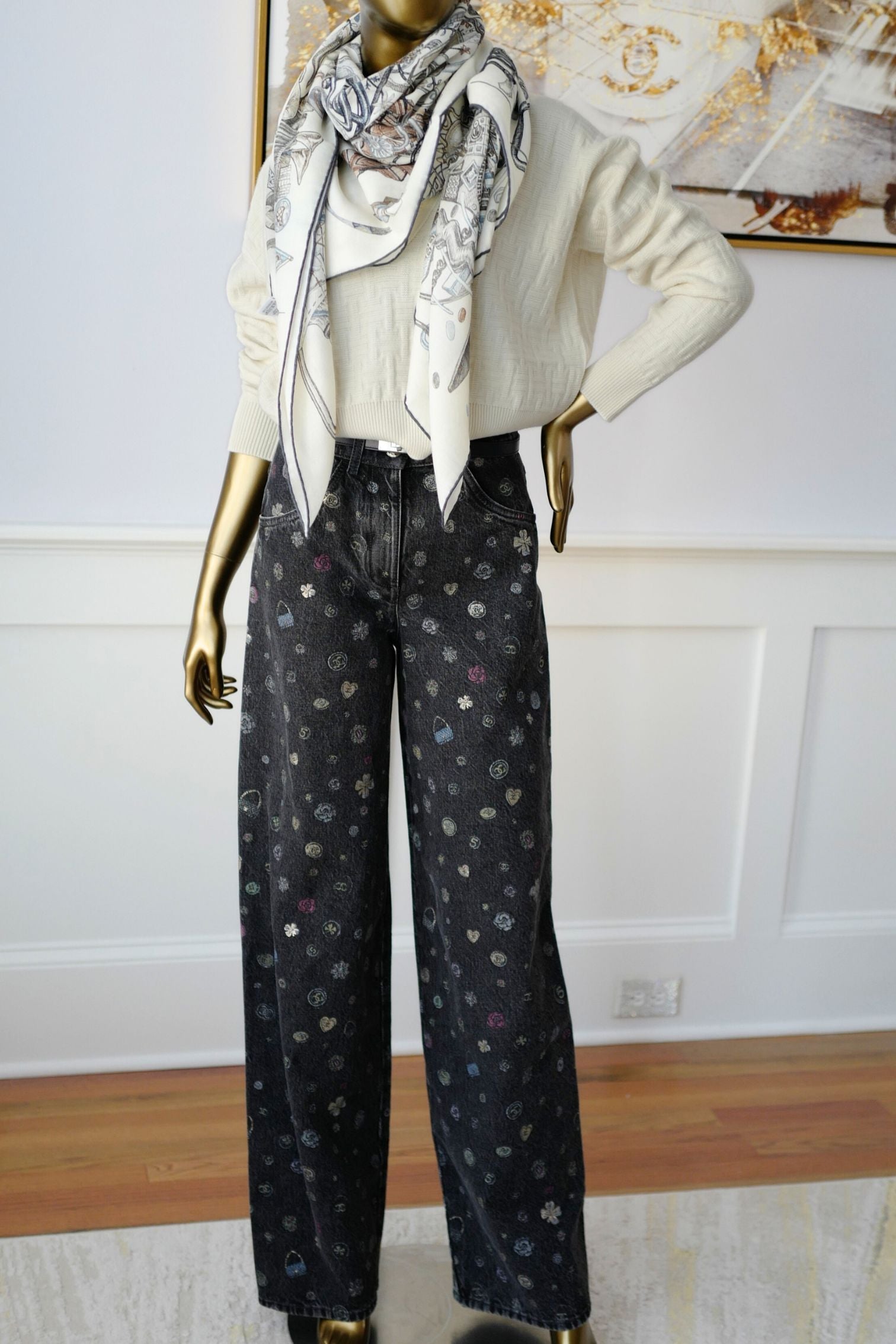 Hermès Le Monde d'Hermès Shawl 140 Cashmere Silk Scarf Blanc Ardoise Etoupe