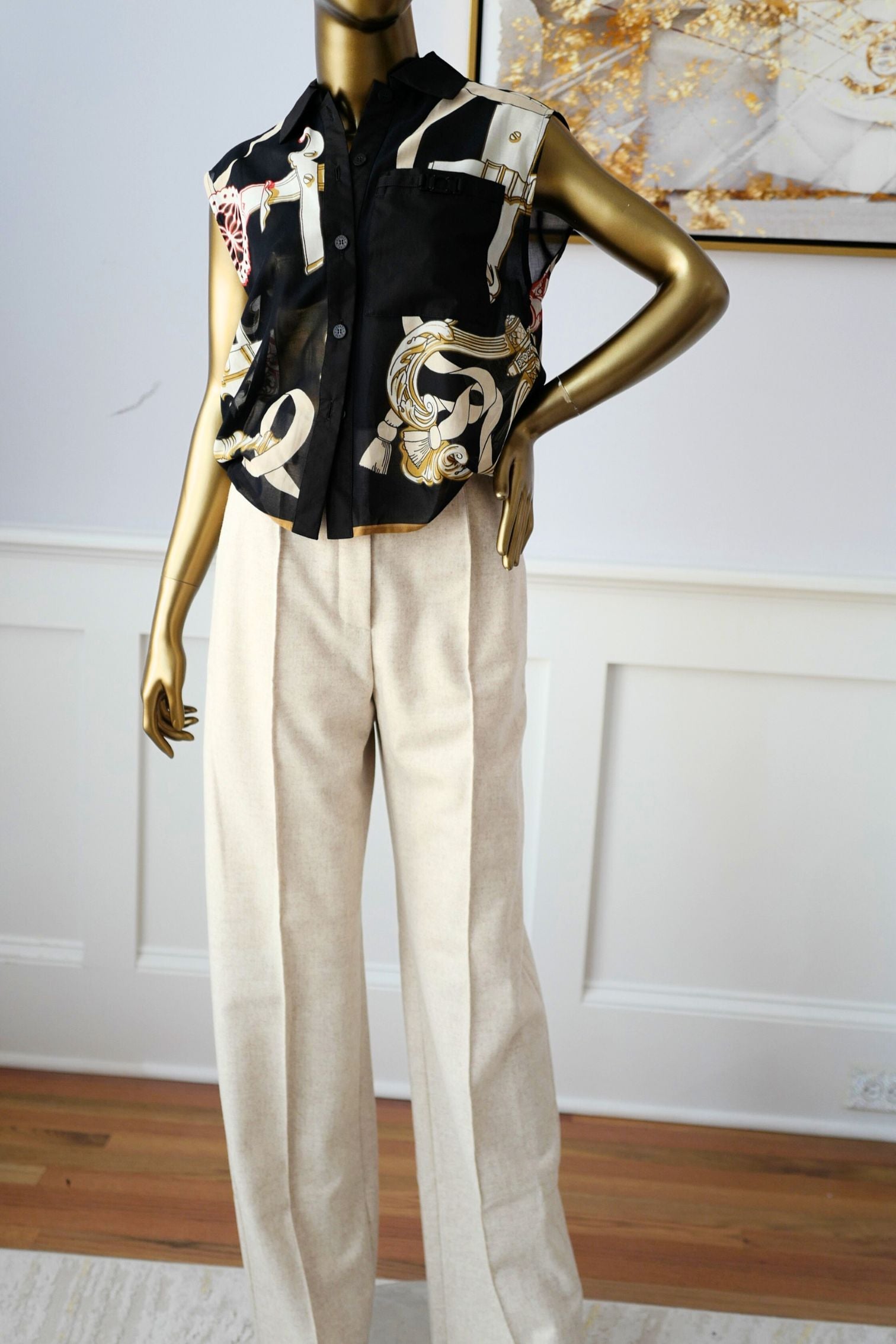 NEW Hermès “Ferronnerie Remix” Sleeveless Beach Shirt Cotton Voile Size 36